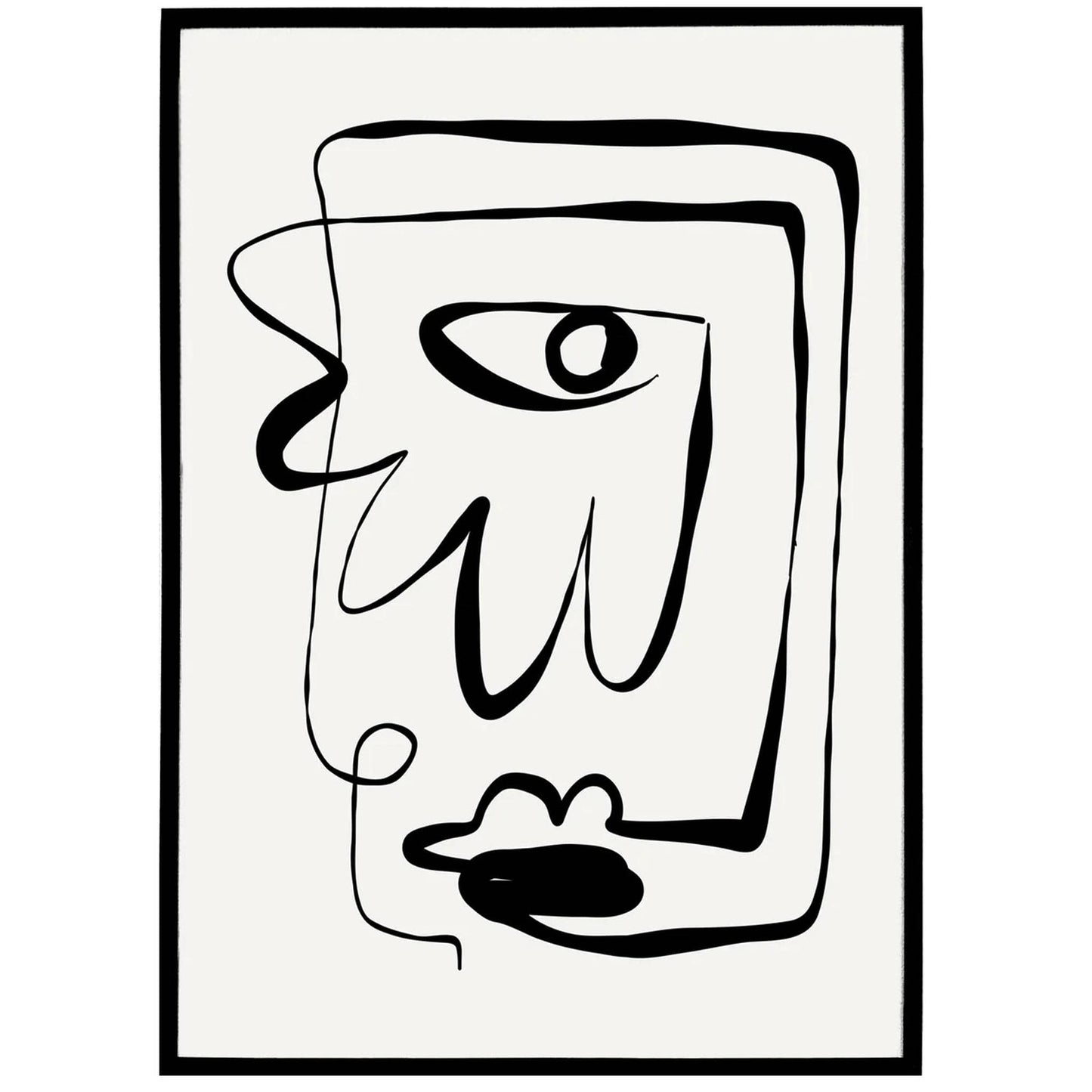 Handdrawn Black Line Art Abstract Face Poster - HypeSheriff