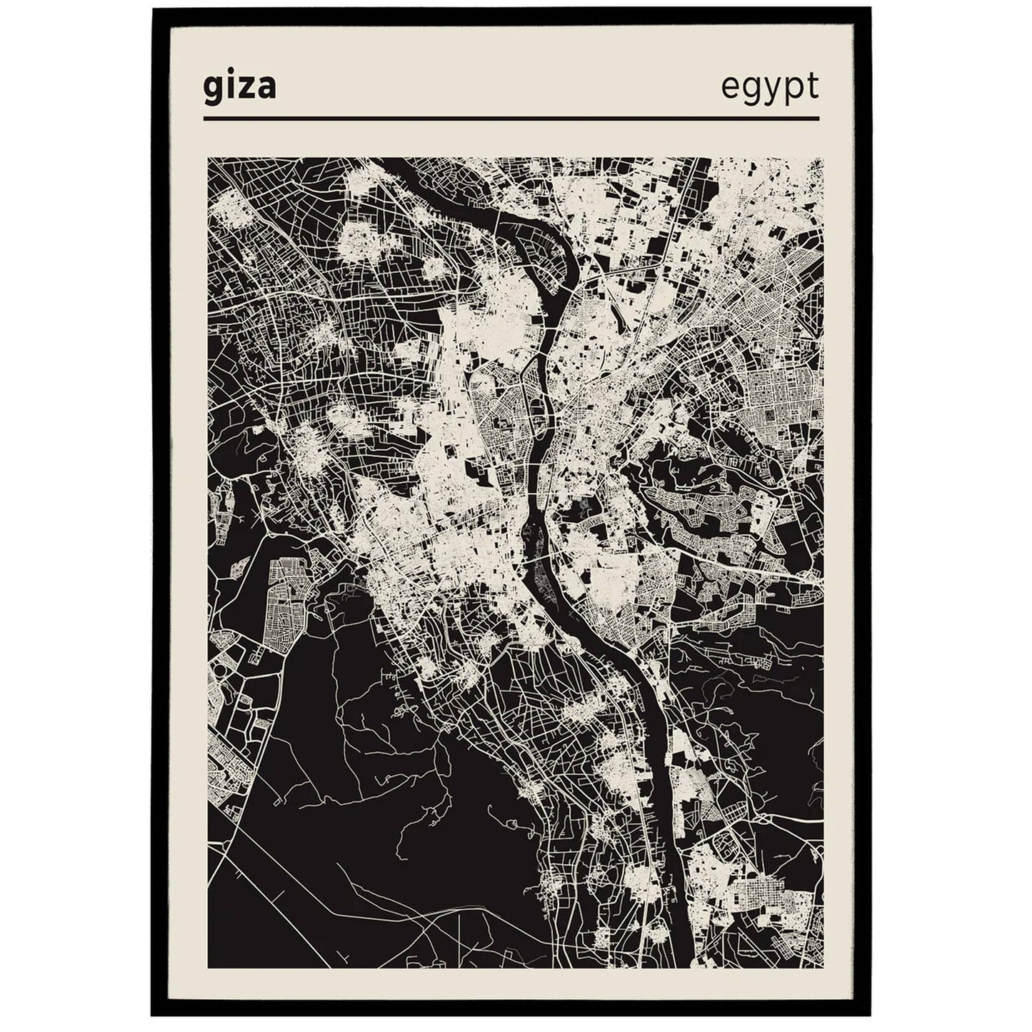 Giza, Egypt City Map - Black and White Poster - HypeSheriff