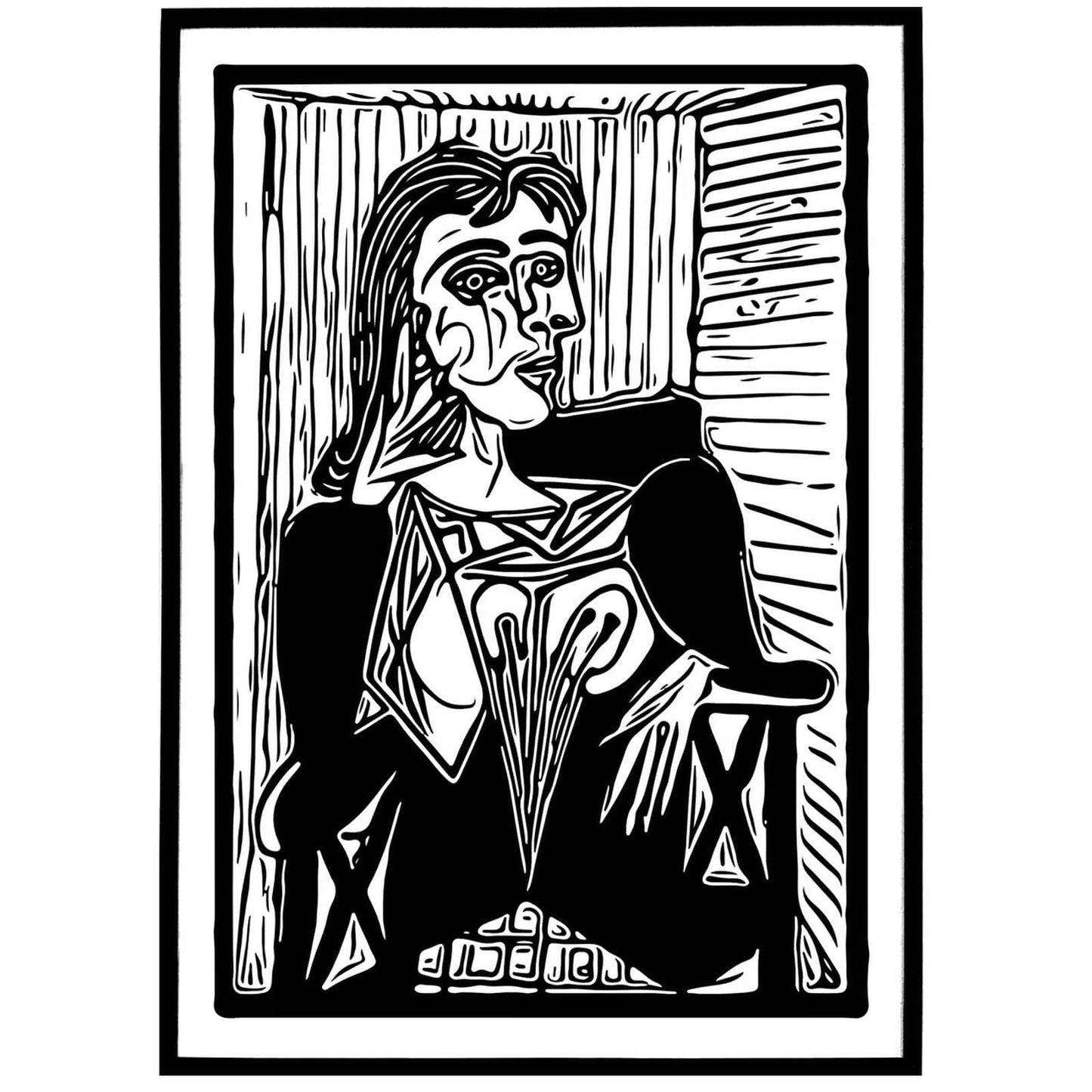 Piccasso Woman Poster - black and white art print - HypeSheriff