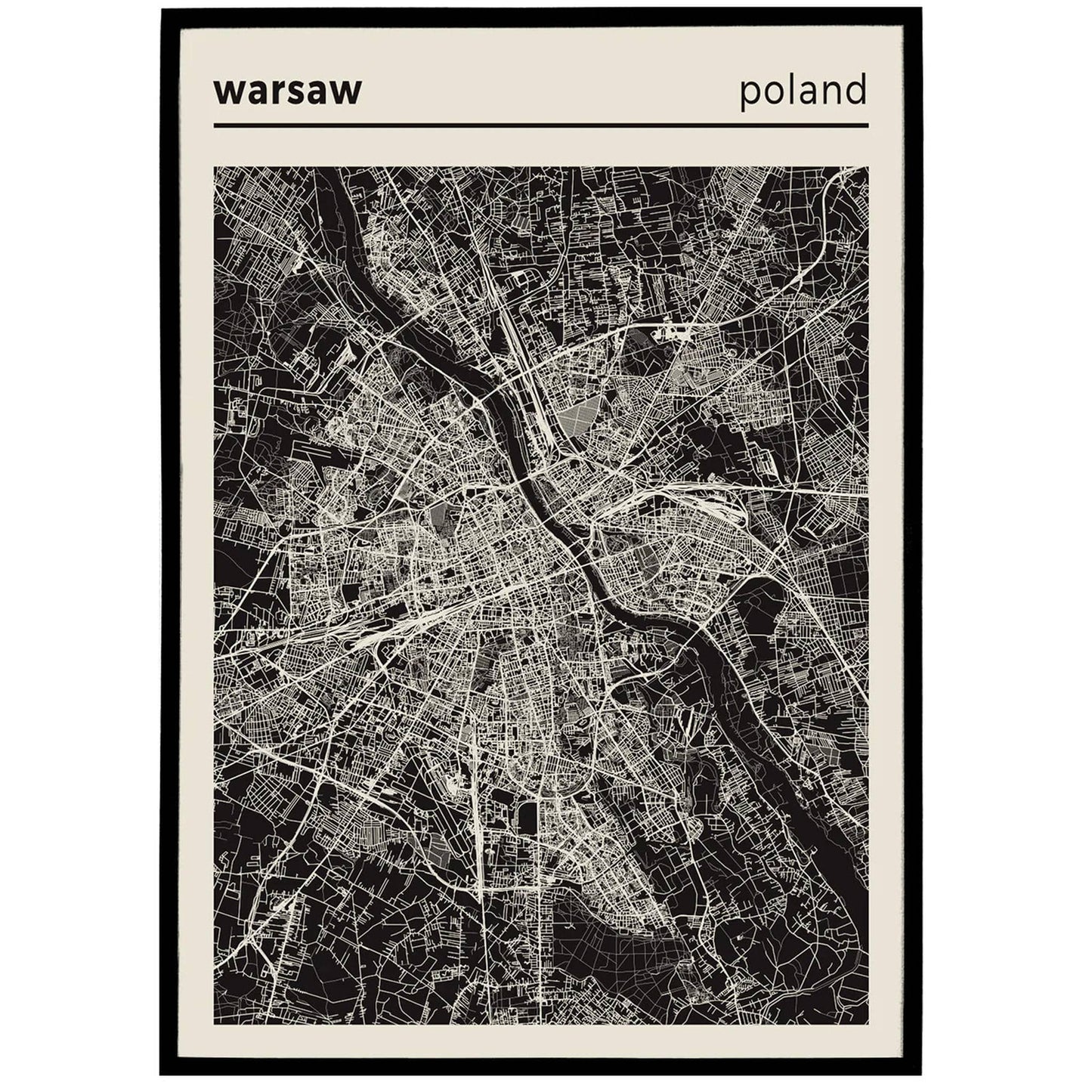 Warsaw Map Poster - Poland - HypeSheriff
