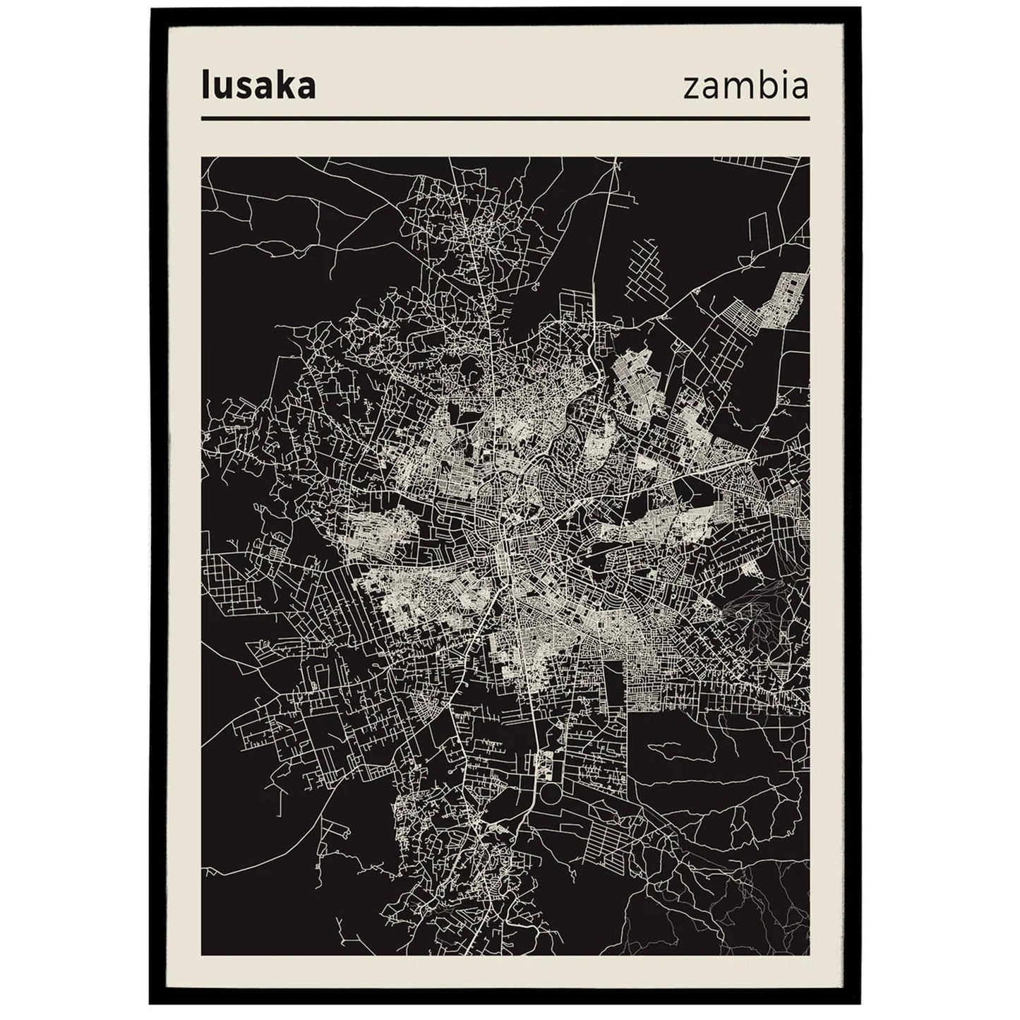 Lusaka - Zambia | Authentic City Map Poster - HypeSheriff