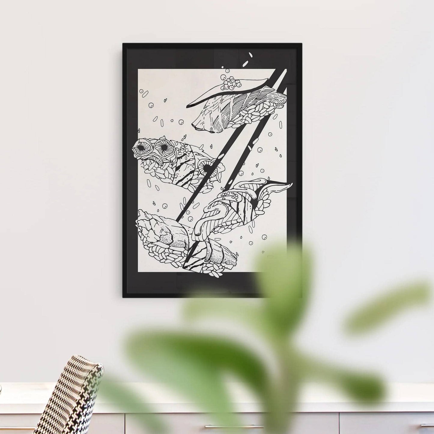 Black and White SUSHI Illustration Poster - HypeSheriff
