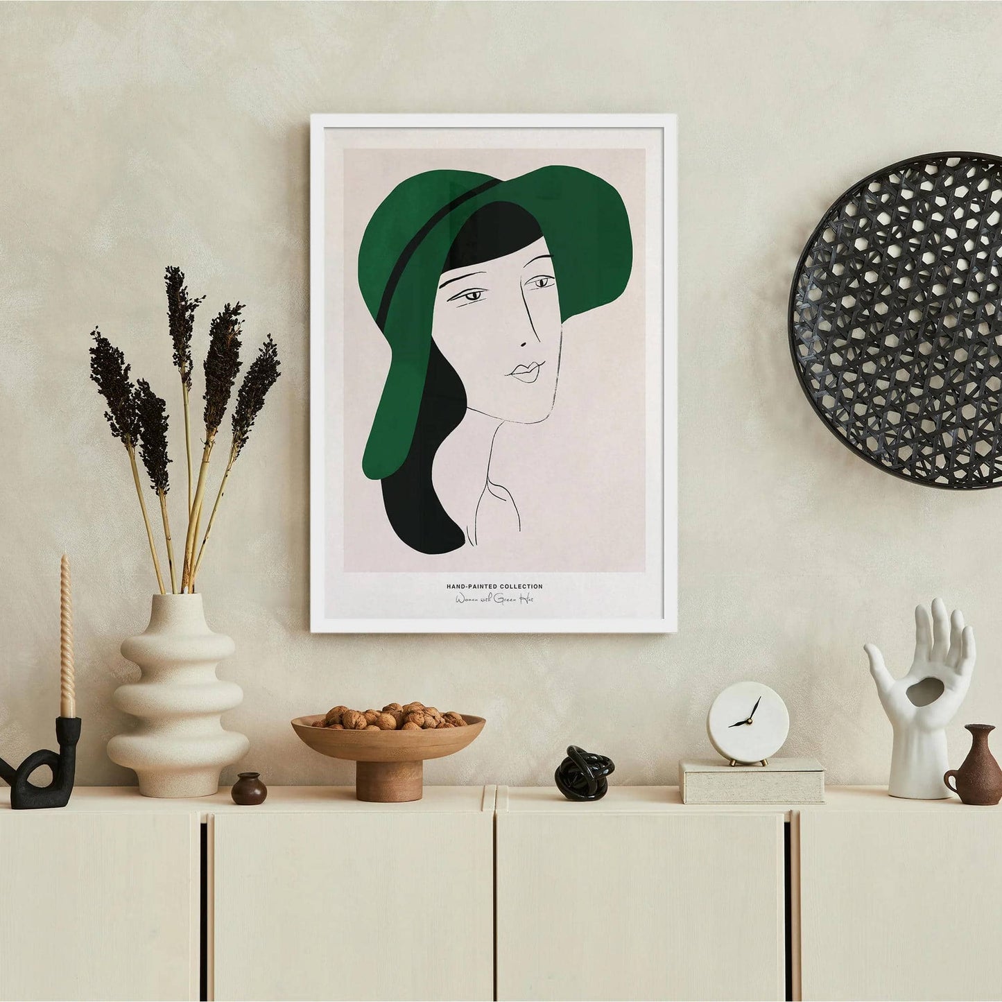Woman with Green Hat | Hand-Painted Collection Poster - HypeSheriff