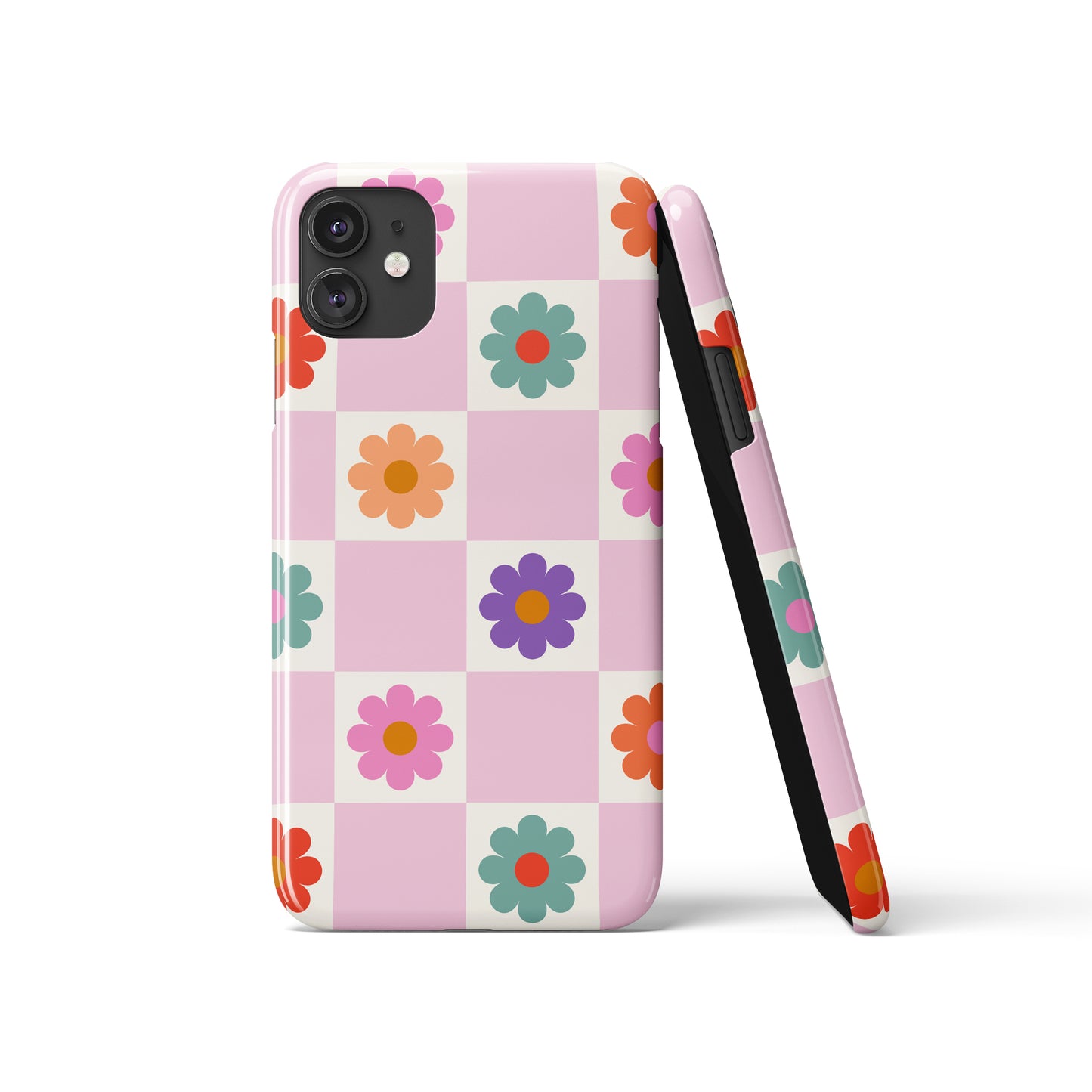 Pink Checkered Groovy Floral iPhone Case - HypeSheriff