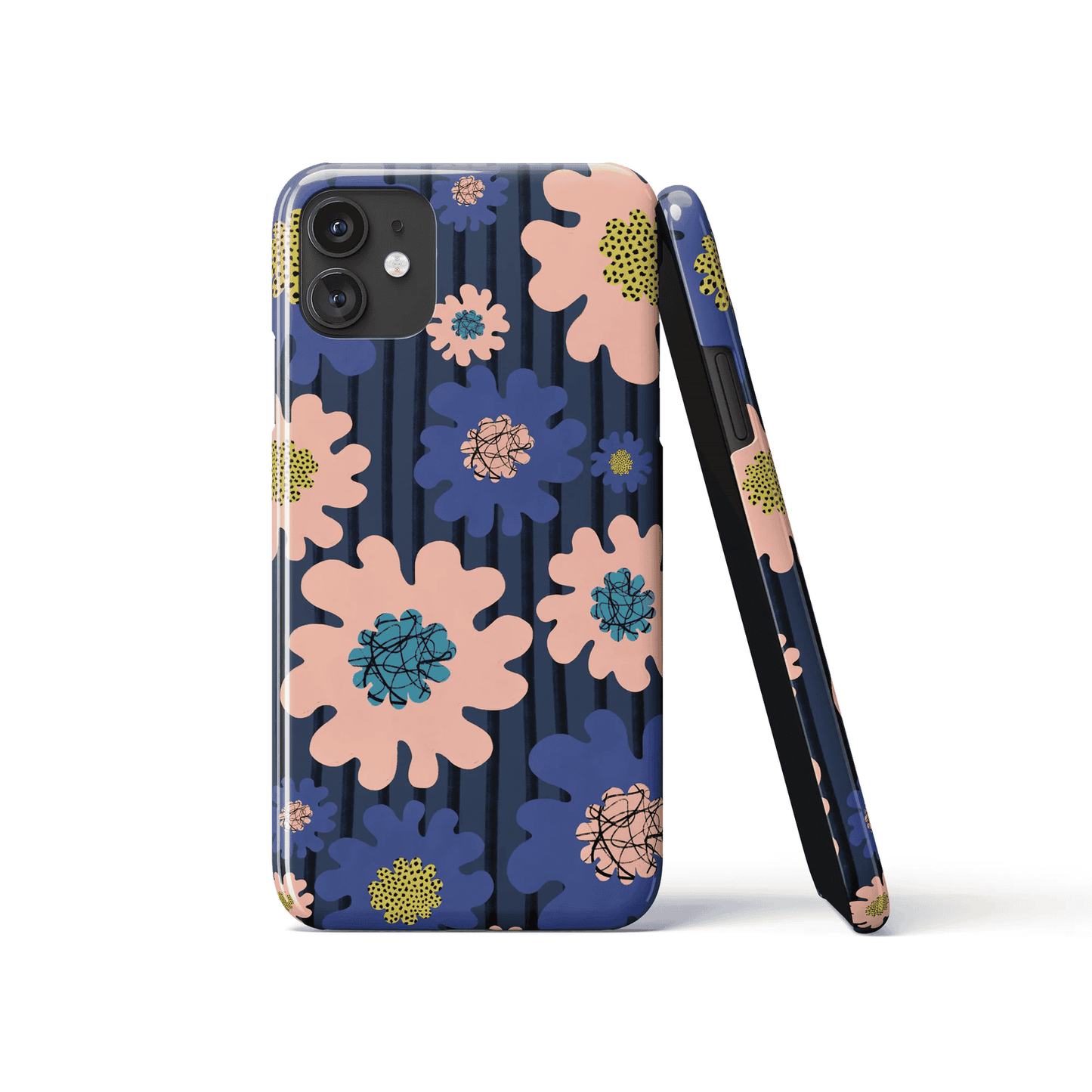 Dark Blue Floral Abstract Pattern iPhone Case - HypeSheriff
