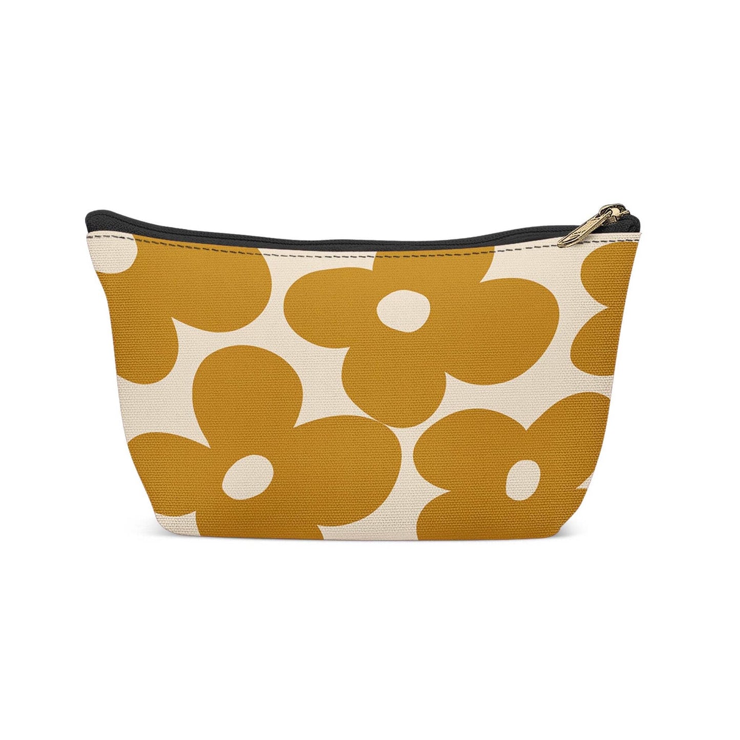 Mustard Retro 60s Flowers Makeup Bag - HypeSheriff
