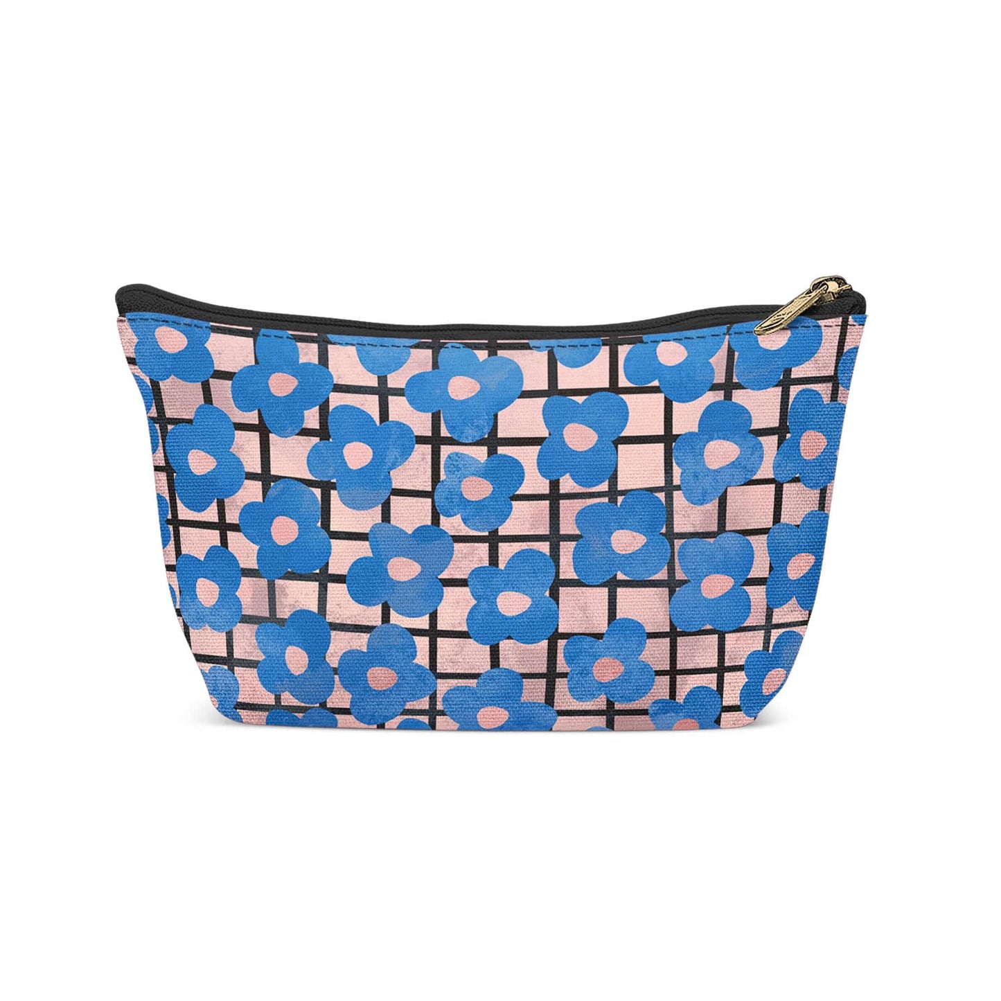 Blue Retro Flowers Make-up Bag - HypeSheriff
