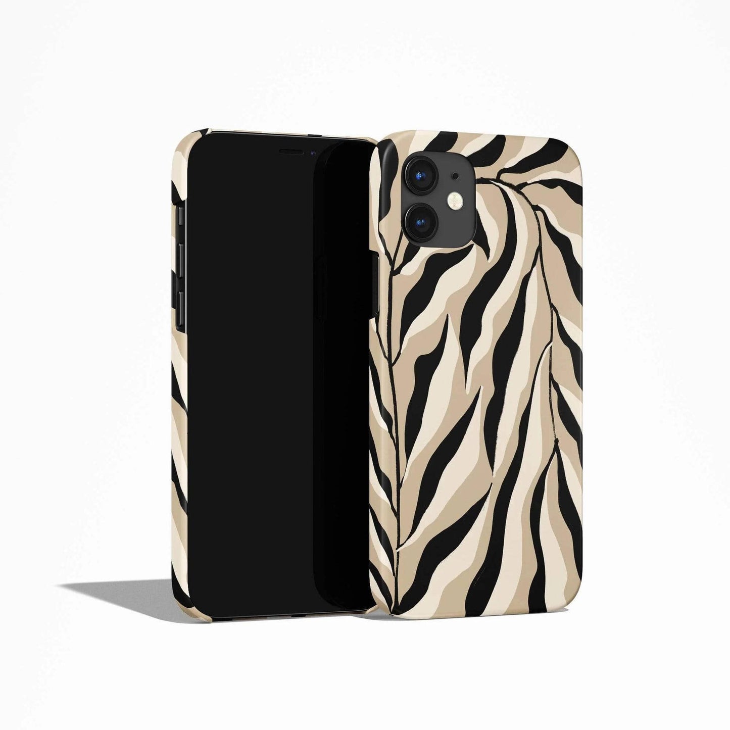 Botanical Beige&Black Leaves iPhone Case - HypeSheriff