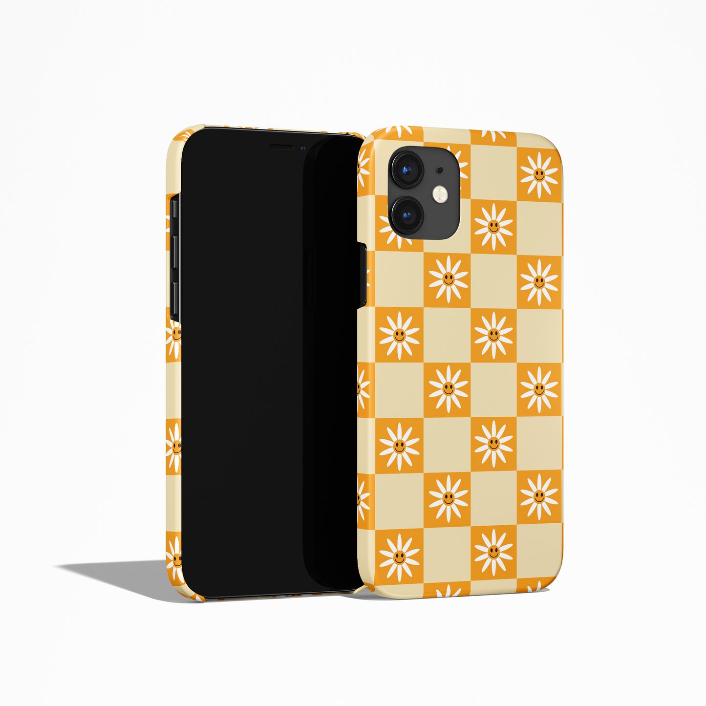 Retro Yellow Checkboard with Flowers iPhone Case - HypeSheriff