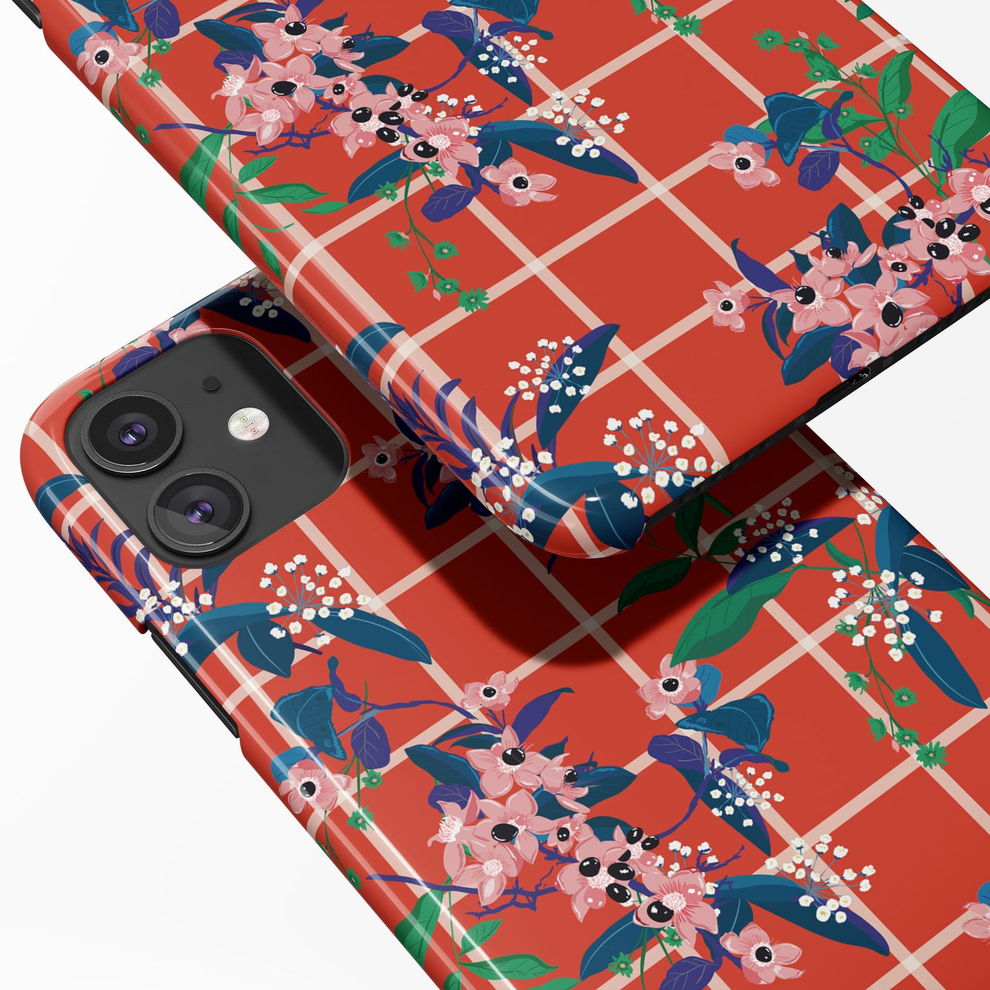 Red Checkered Flowers Pattern iPhone Case - HypeSheriff