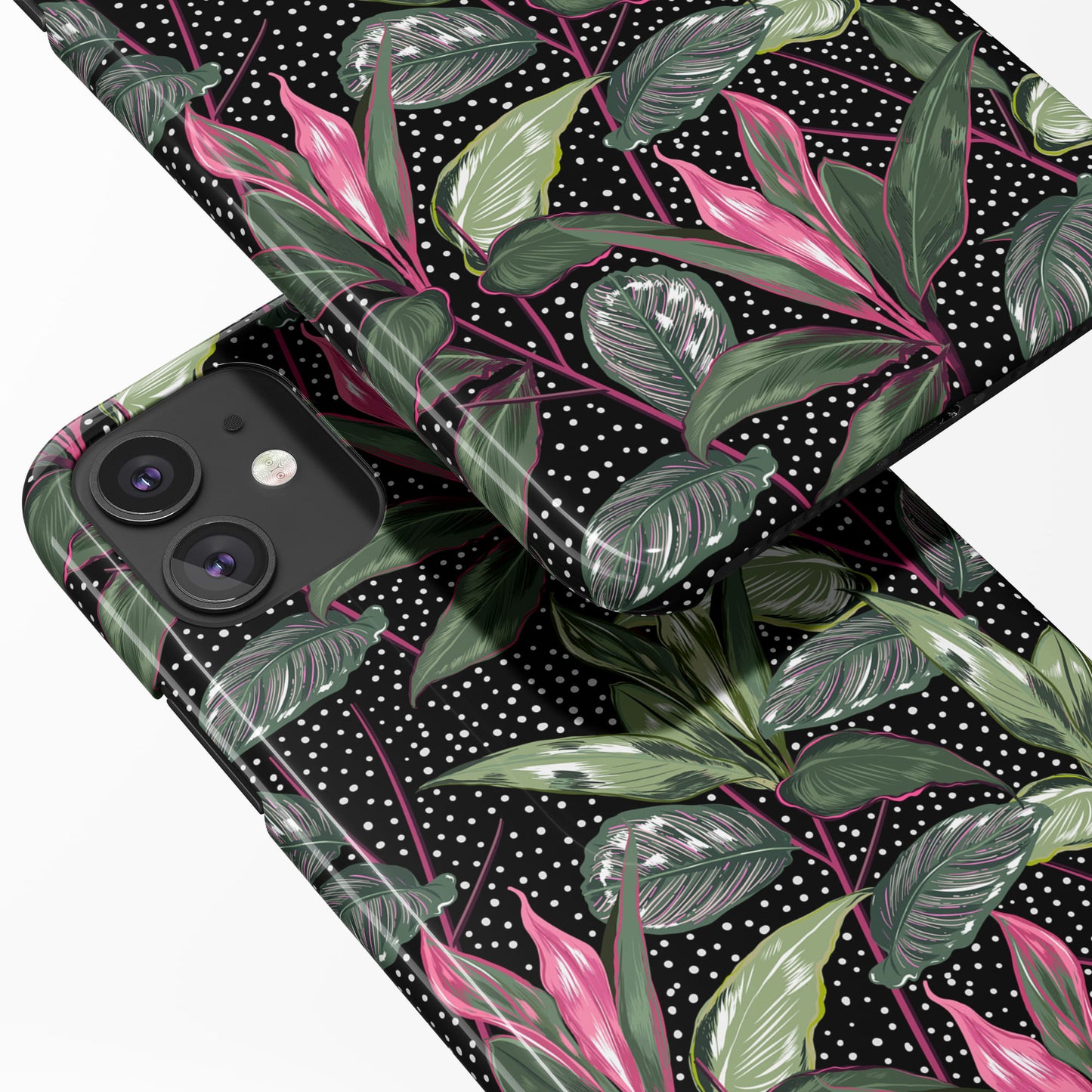 Black Flowers with Dots Pattern iPhone Case - HypeSheriff