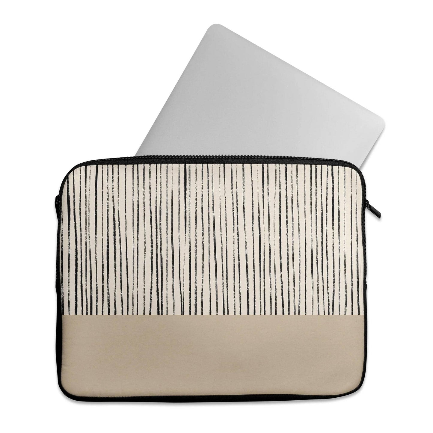 Beige Minimalist Striped Art - Laptop Sleeve - HypeSheriff