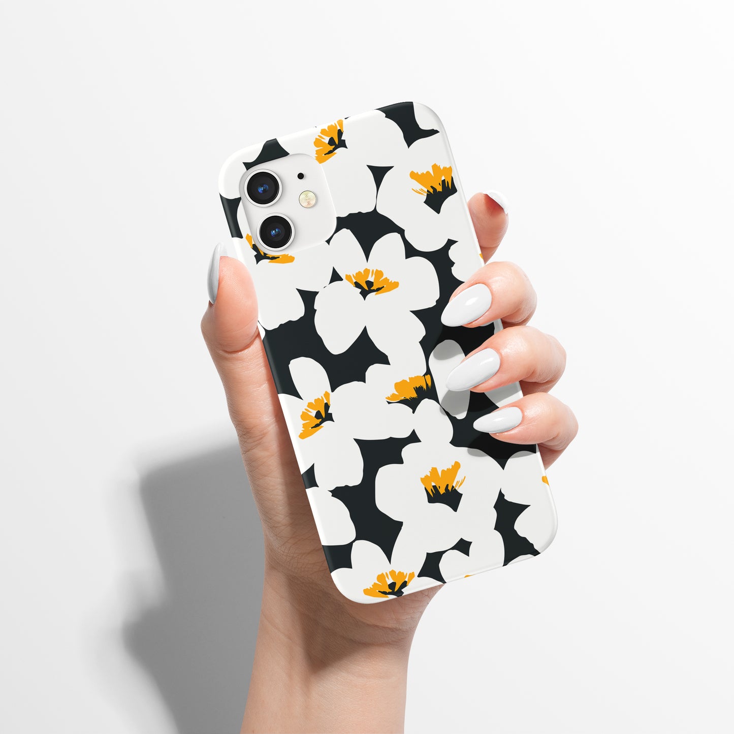 White Flowers with Black Background iPhone Case - HypeSheriff