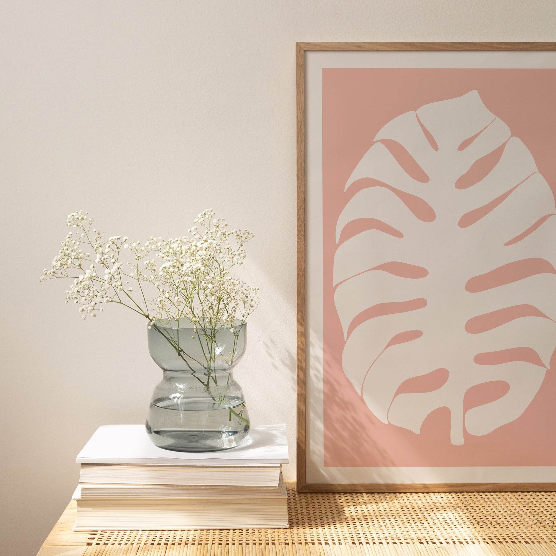Pink Monstera Leaf Art Print - HypeSheriff