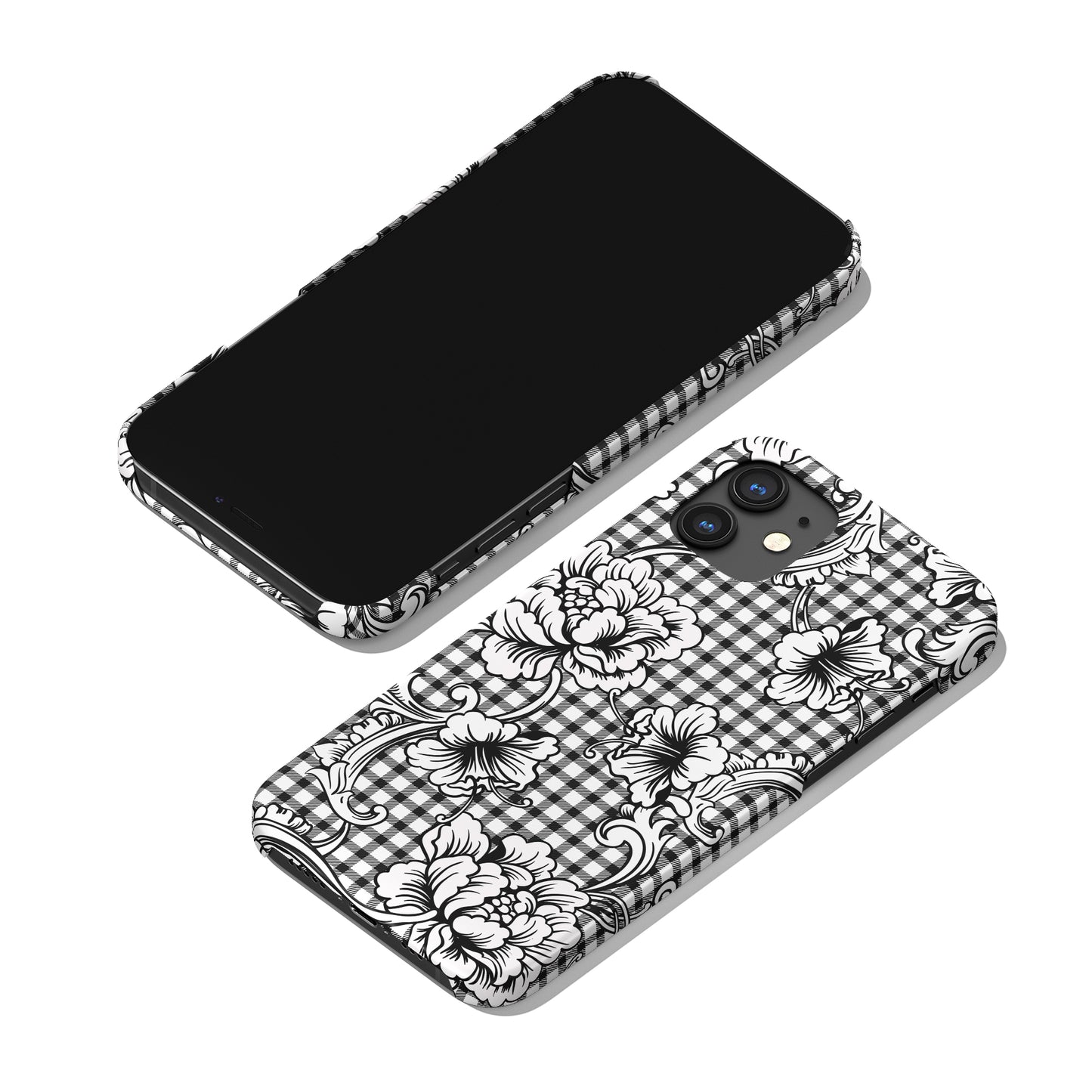 Checkered Gingham with Flowers Pattern iPhone Case - HypeSheriff