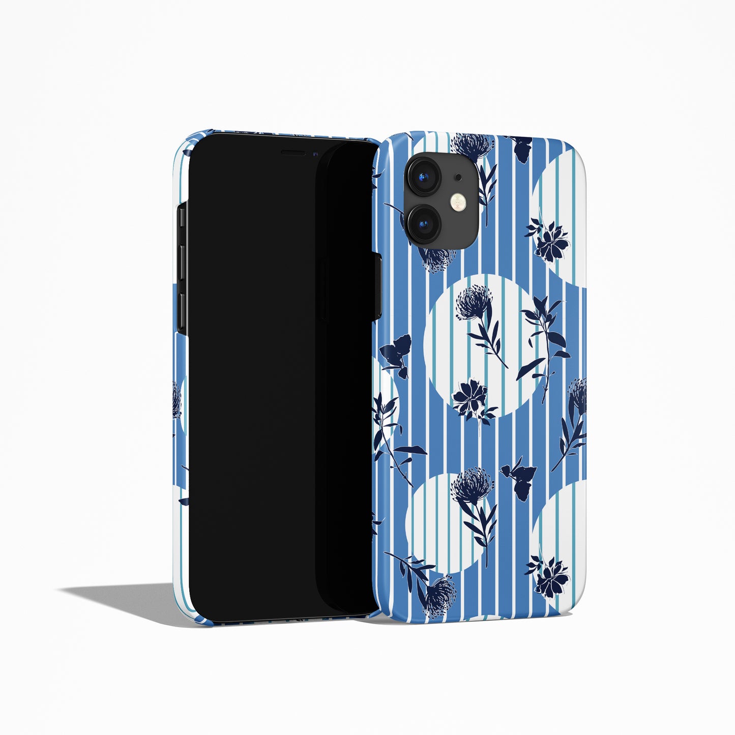 Blue Striped Floral Pattern iPhone Case - HypeSheriff