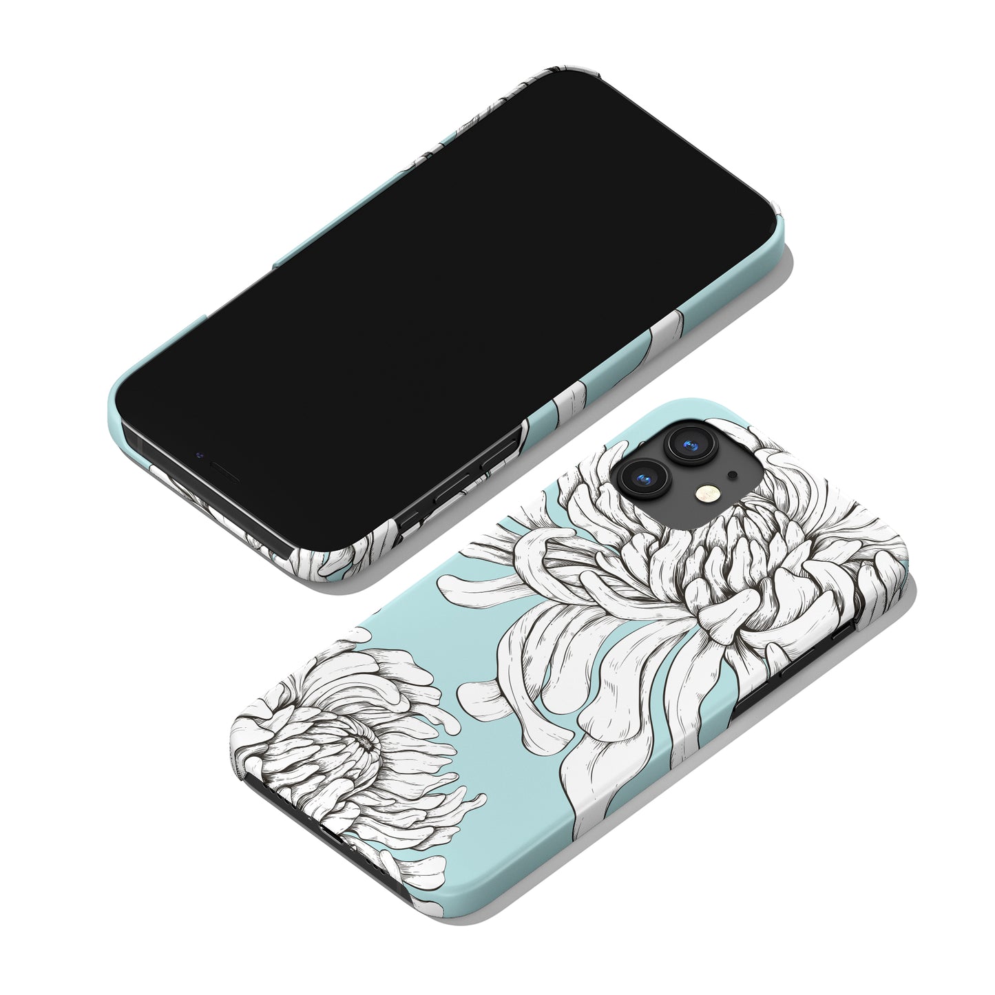 Baby Blue Hand Drawn Flower iPhone Case - HypeSheriff
