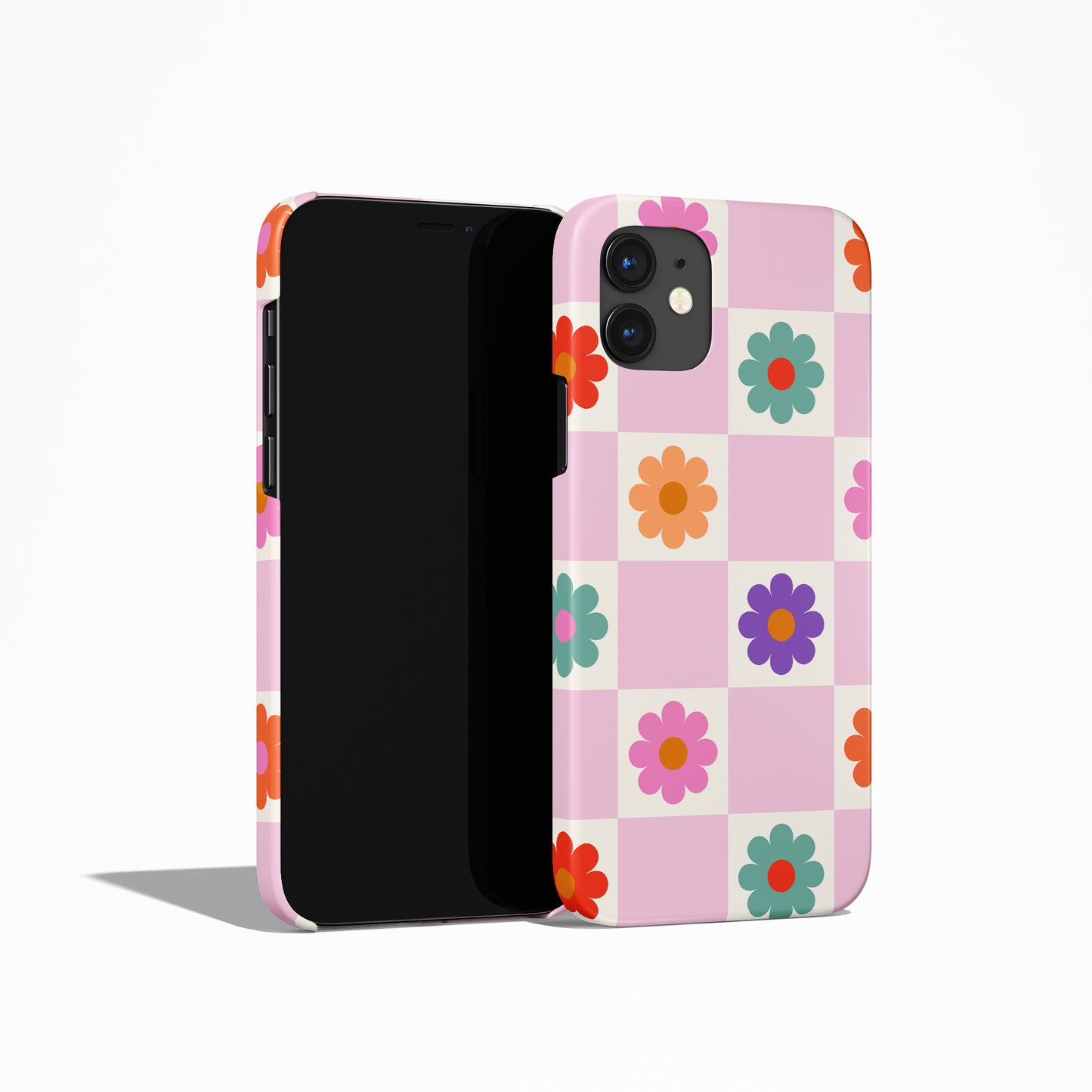 Pink Checkered Groovy Floral iPhone Case - HypeSheriff