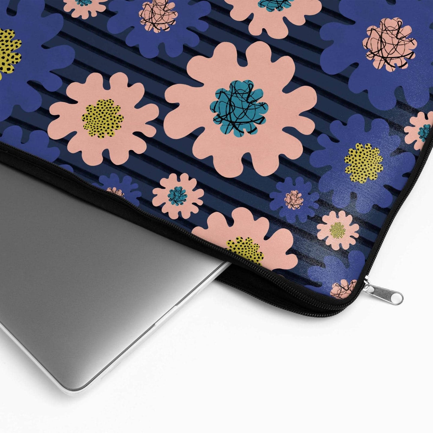 Retro Navy Blue Flowers MacBook Sleeve - HypeSheriff