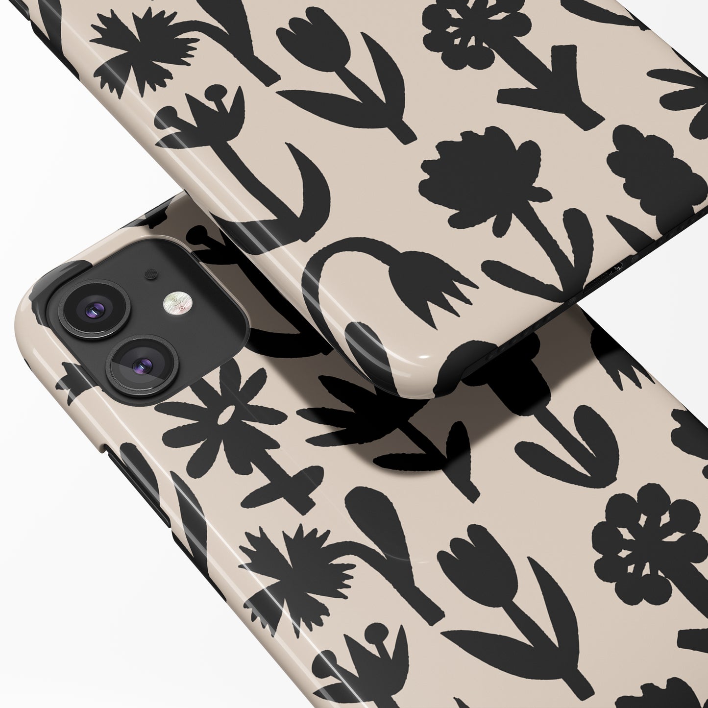Black Floral Beige iPhone Case - HypeSheriff