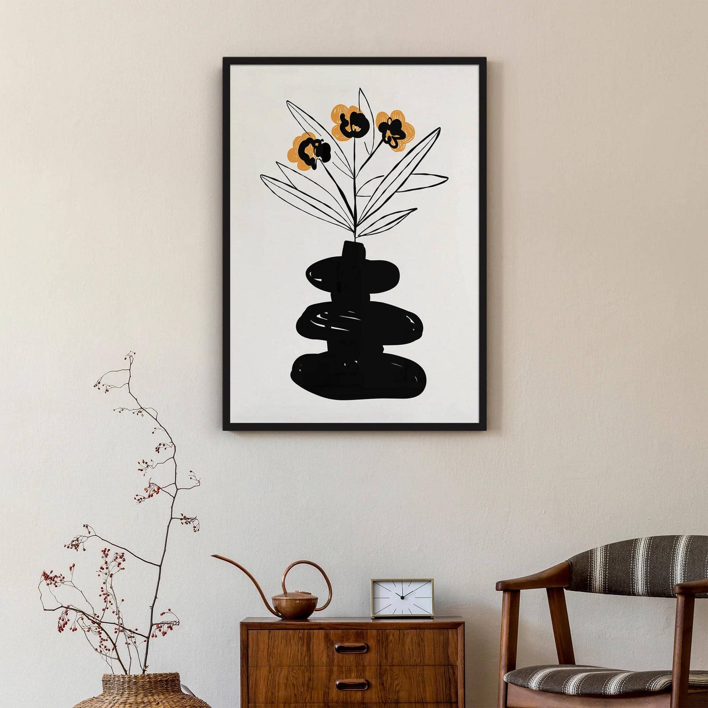 Set of 2 Handdrawn Black Ink Floral Edge Style Posters - HypeSheriff