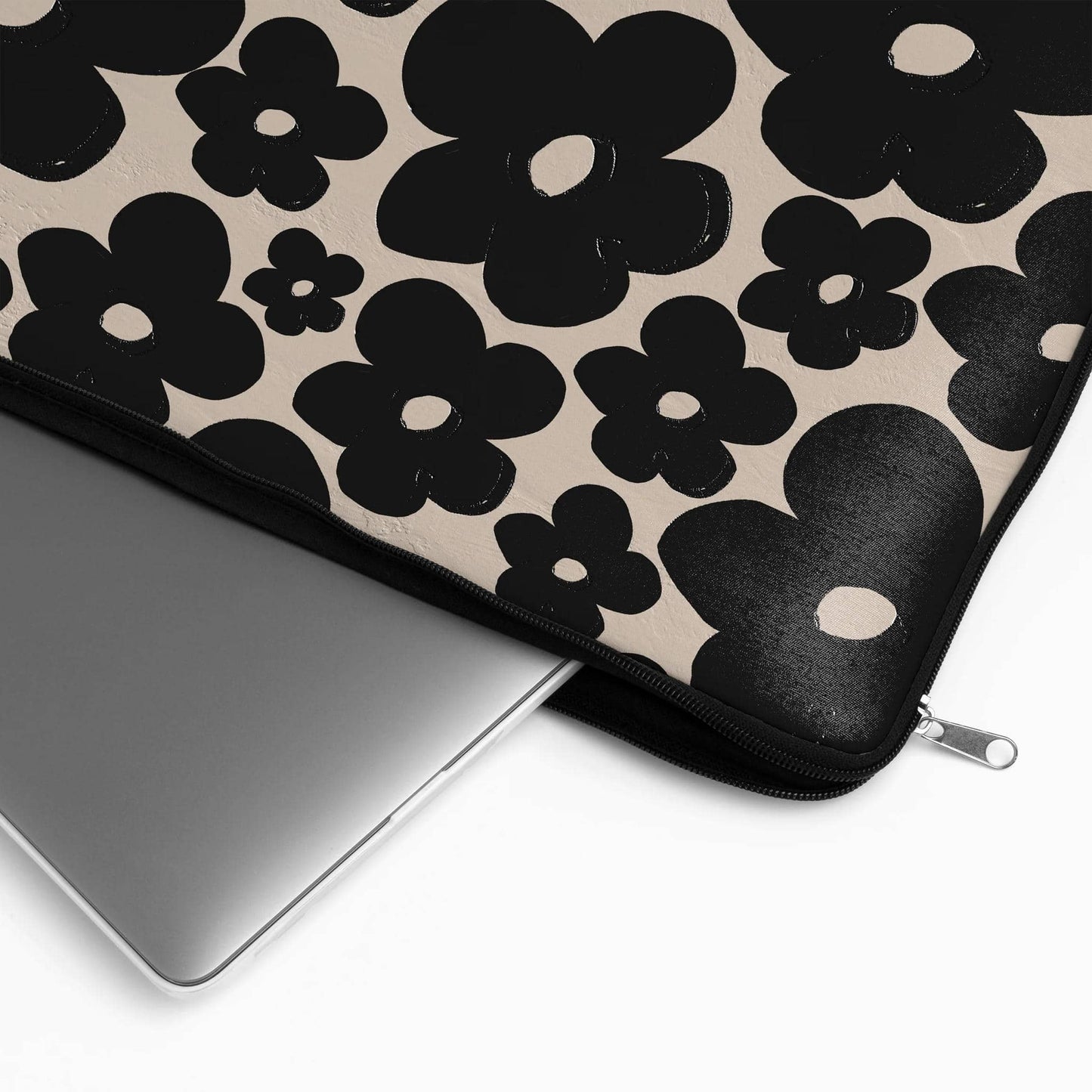Painted Black Flowers Pattern - Laptop Sleeve - HypeSheriff