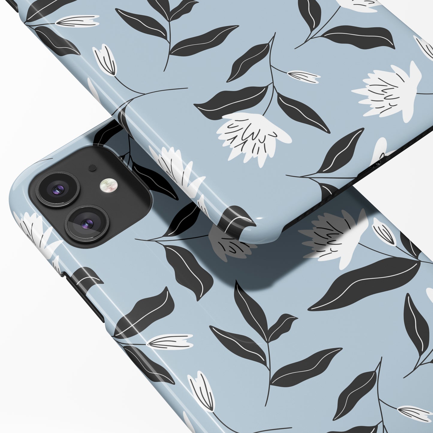 Blue Minimalist Floral iPhone Case - HypeSheriff