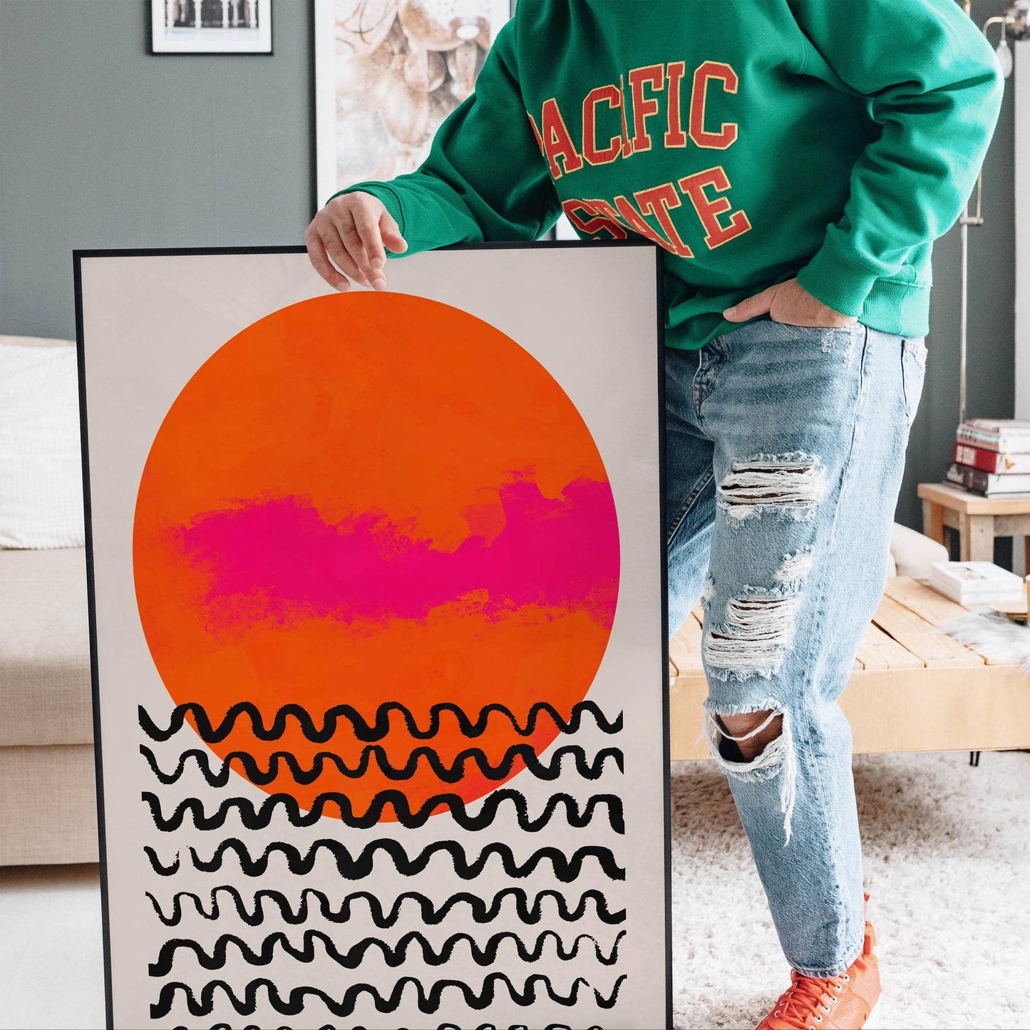 Mid Century Modern Pink Sun Poster - HypeSheriff