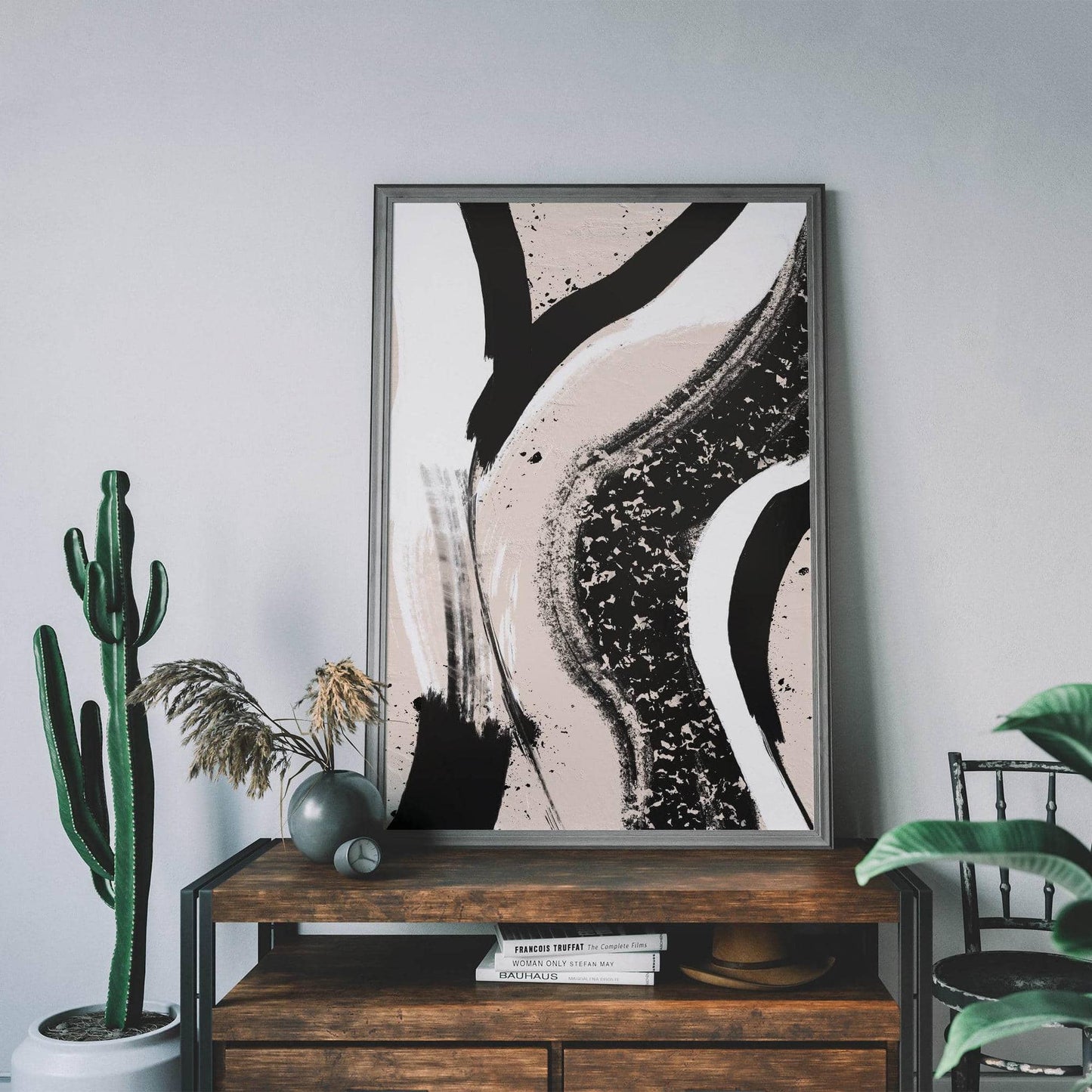 Abstract Modern Beige Black Painting Print - HypeSheriff