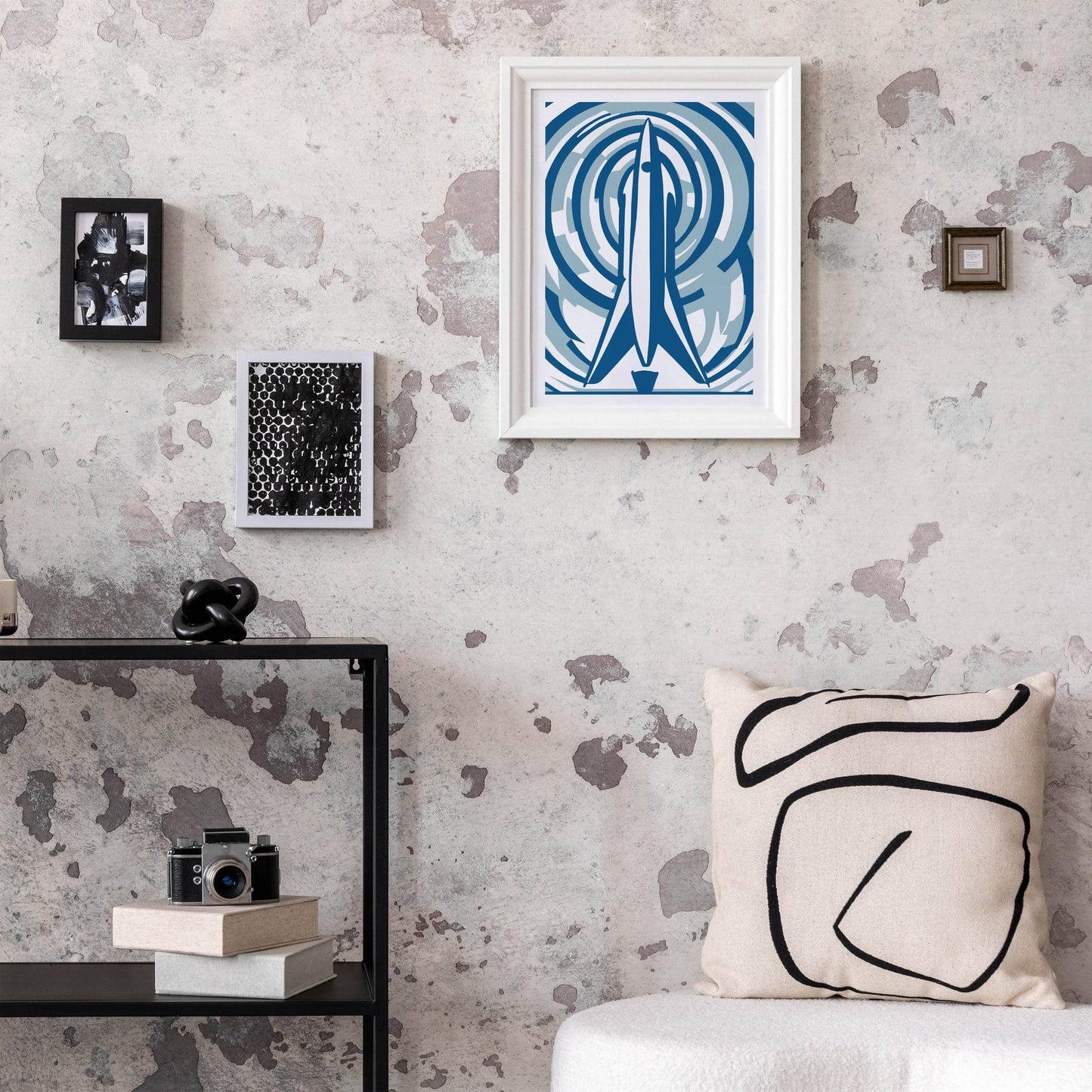 Blue Geometric Space Rocket Poster - HypeSheriff