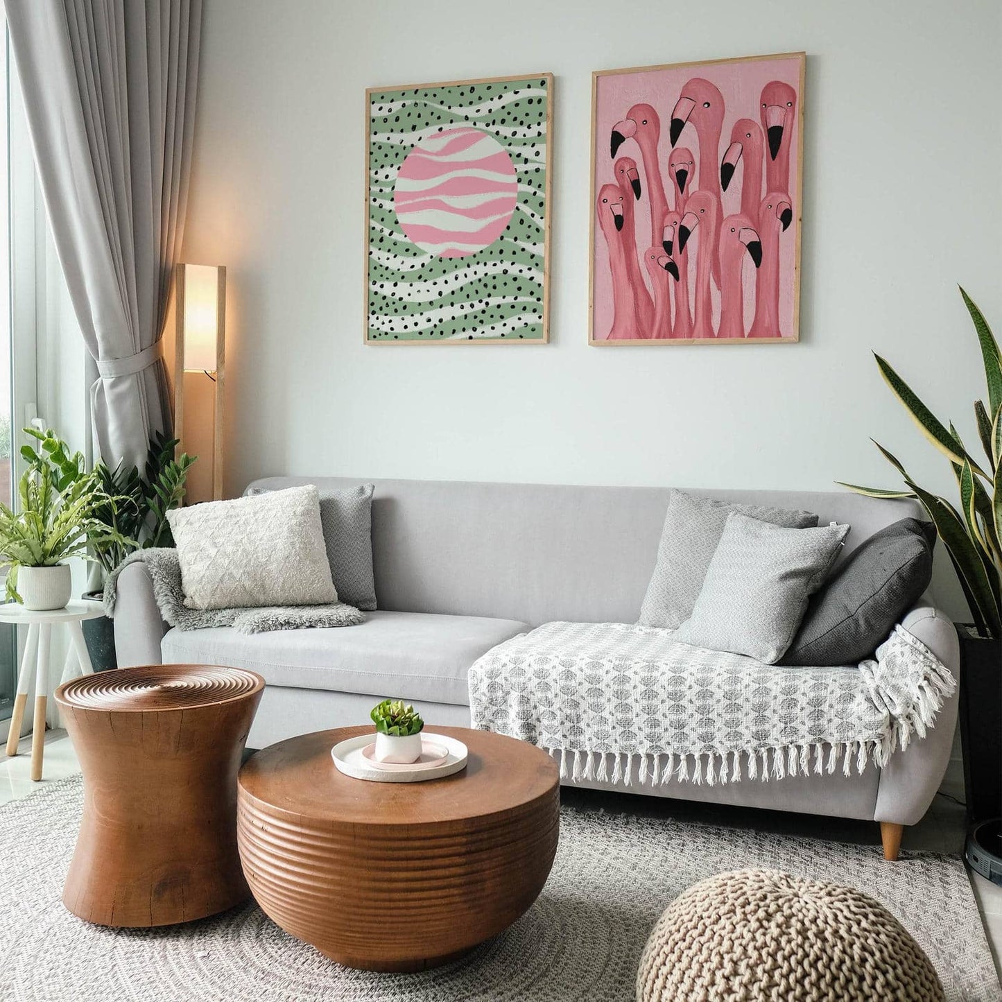 Set of 2 Mid Century Modern Flamingo Pink Posters - HypeSheriff