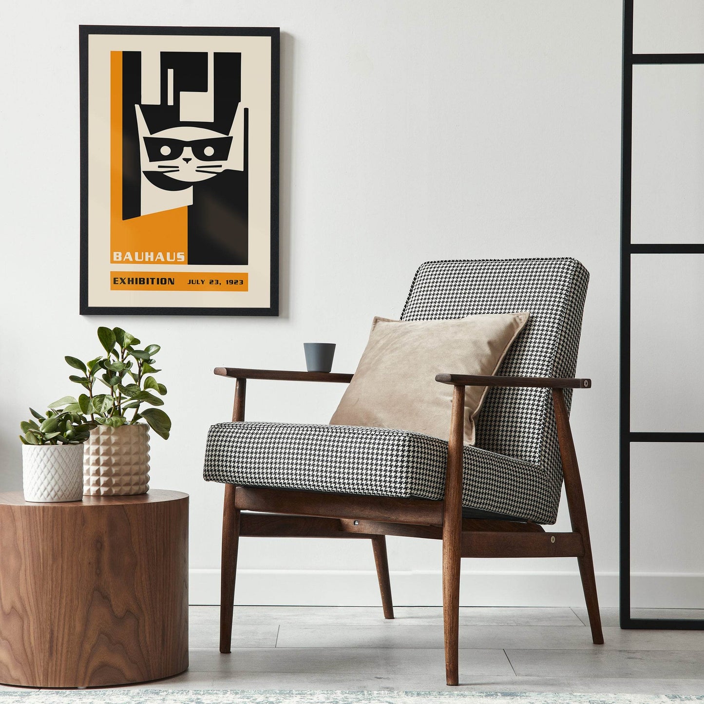 Yellow Bauhaus Retro Cat Poster - HypeSheriff