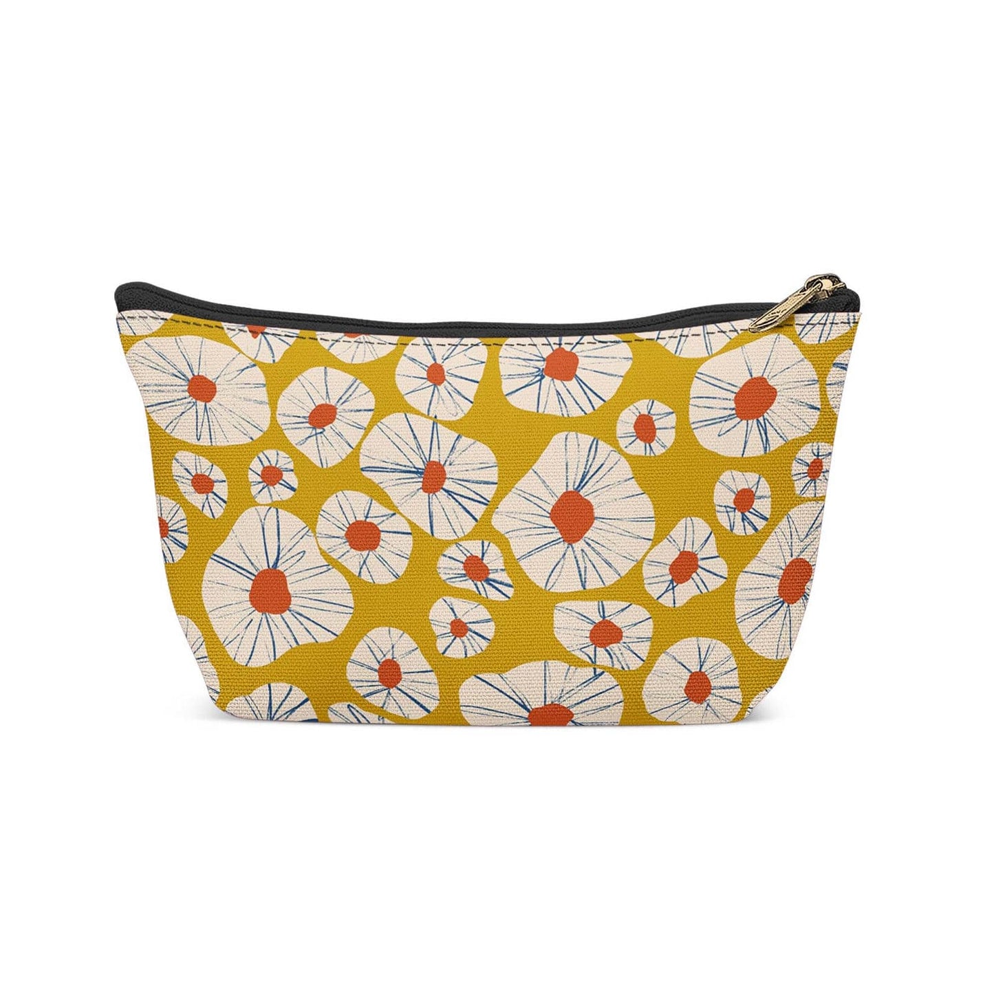 Mustard Abstract Flowers Makeup Bag - HypeSheriff