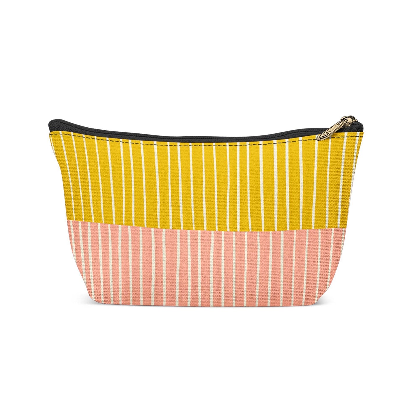 Pink Yellow Striped Art Makeup Bag - HypeSheriff