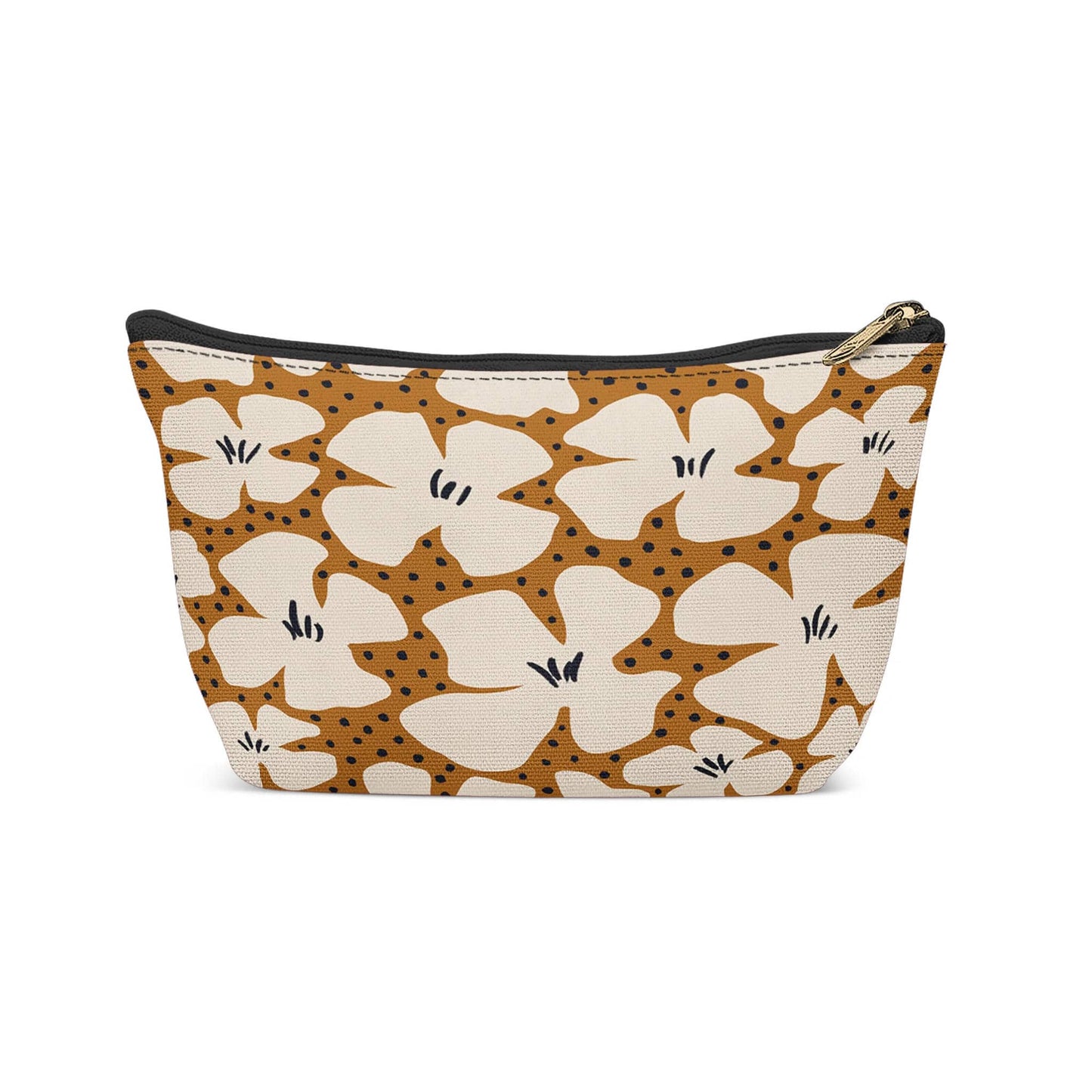 Mustard Floral Pattern Makeup Bag - HypeSheriff