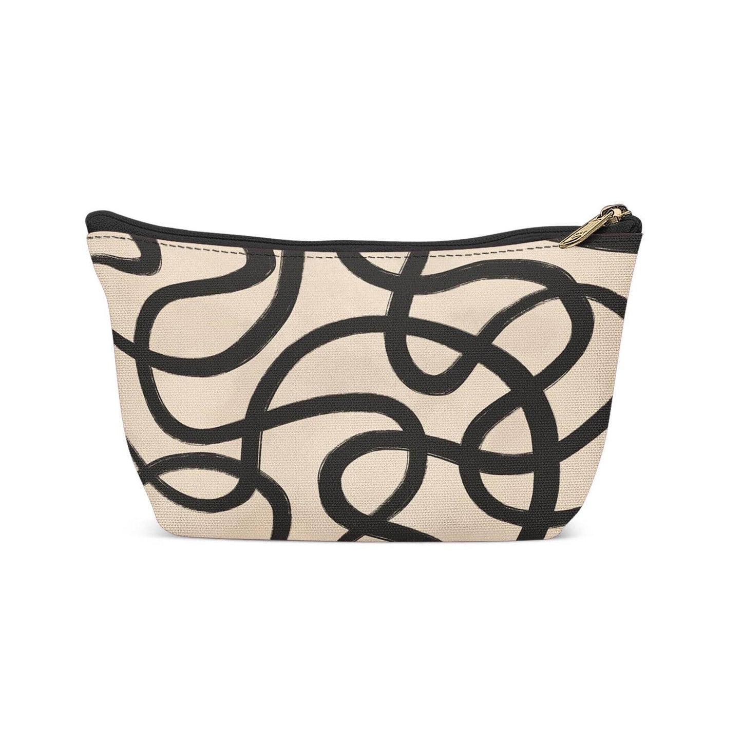 Black&Beige Modern Line Swirl Makeup Bag - HypeSheriff