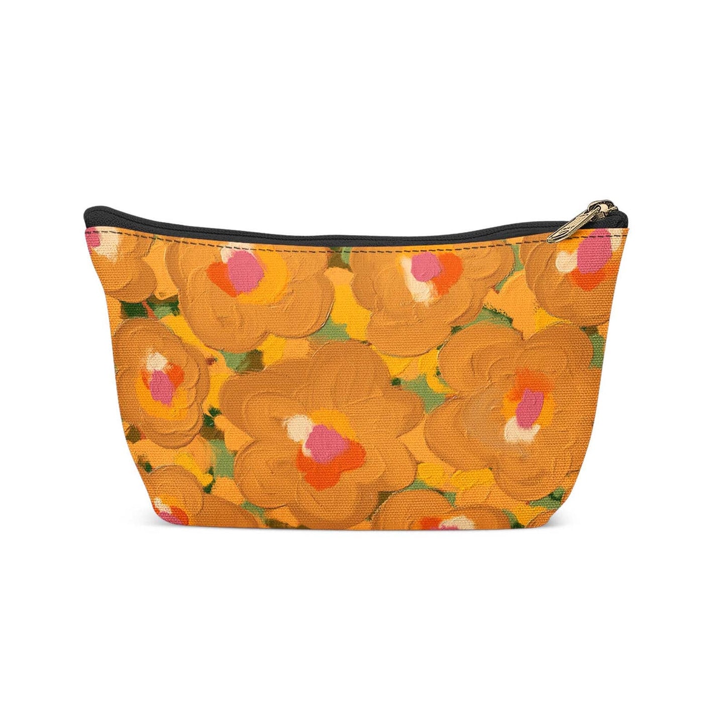 Mustard Yellow Flowers Pattern Makeup Bag - HypeSheriff