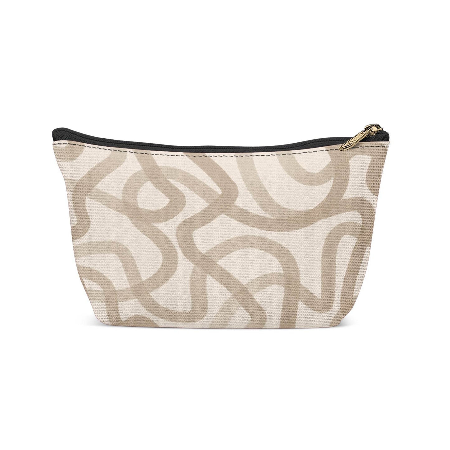 Beige Makeup Bag with Modern Line Art - HypeSheriff