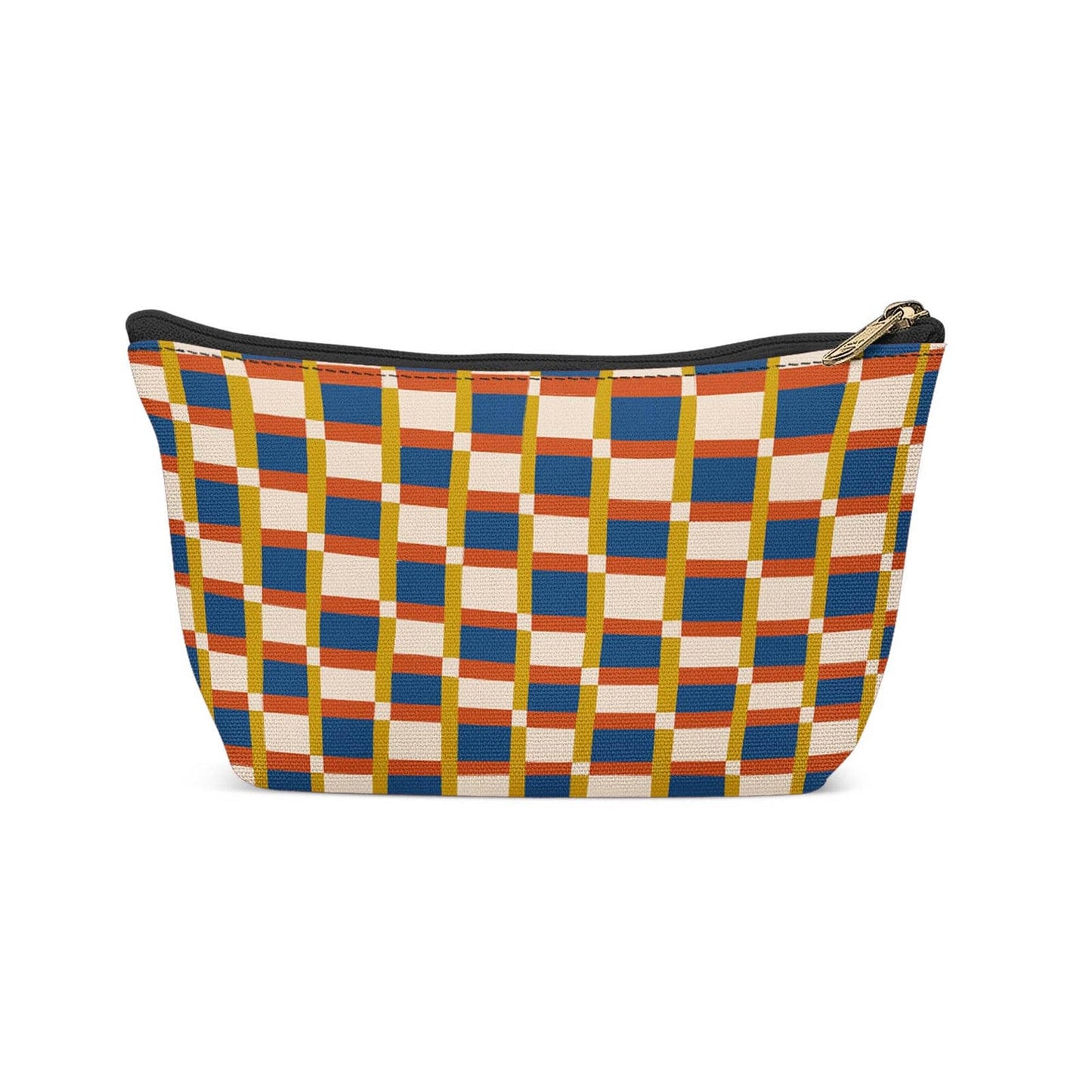 Navy Blue Retro Checkered Makeup Bag - HypeSheriff
