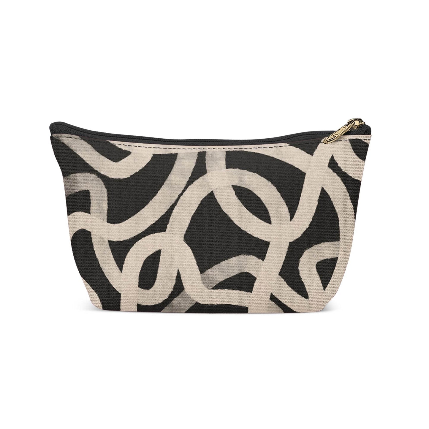Black Makeup Bag with Beige Line Art - HypeSheriff