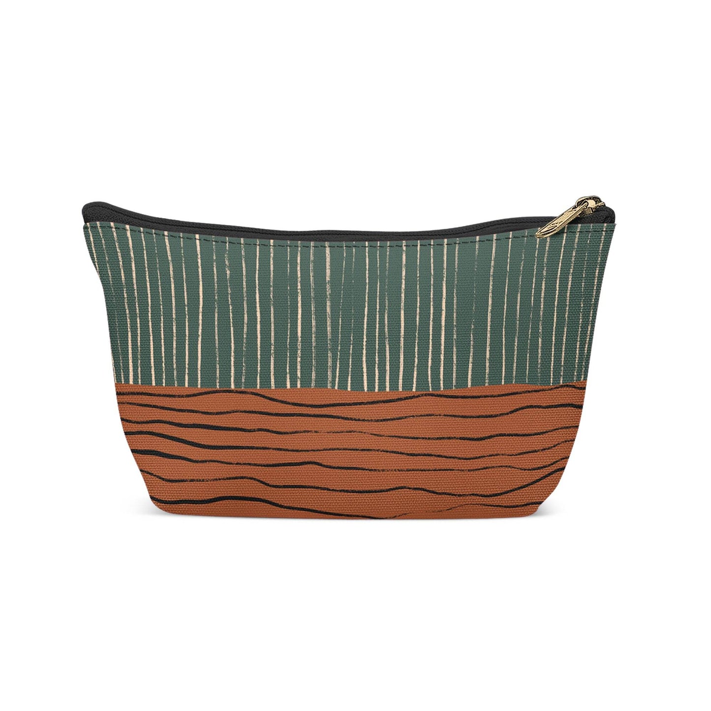 Burnt Orange Green Striped Makeup Bag - HypeSheriff