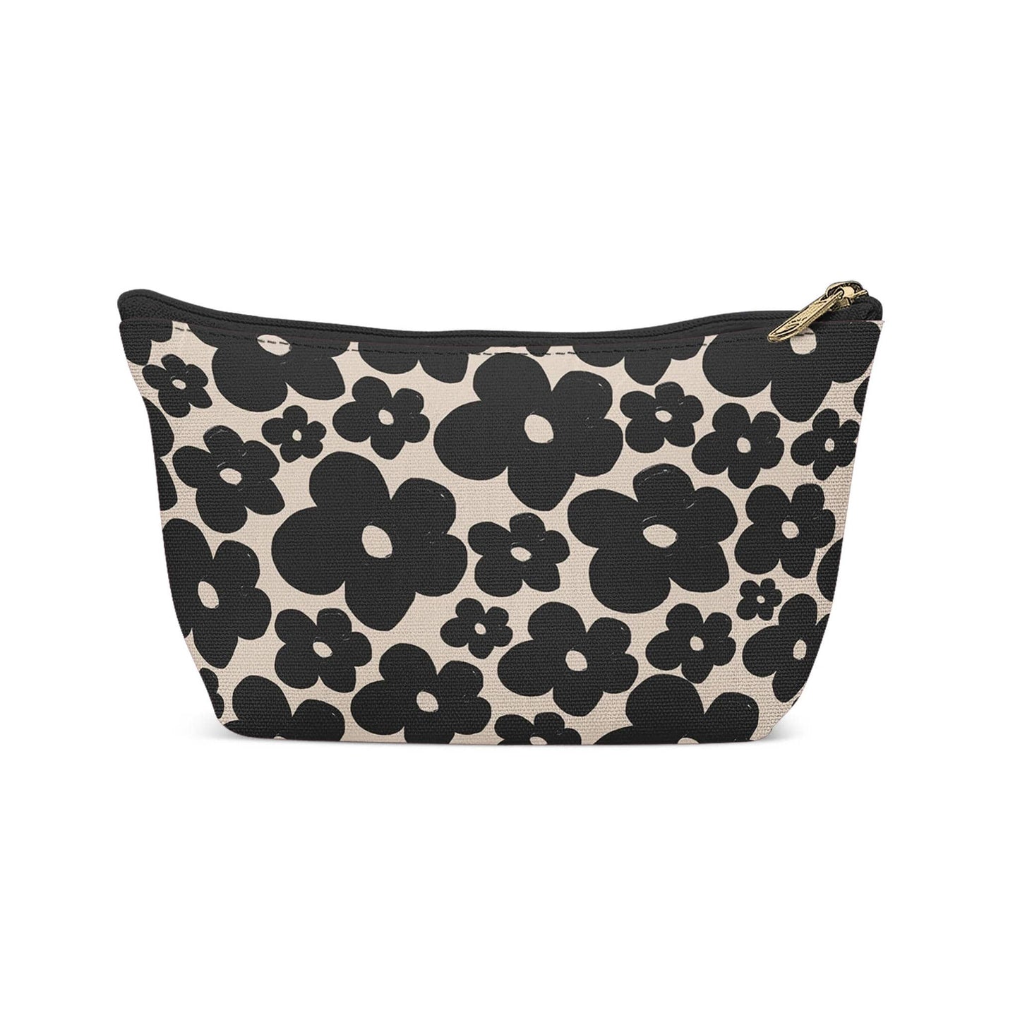 Retro 60s Black Flowers Makeup Bag - HypeSheriff