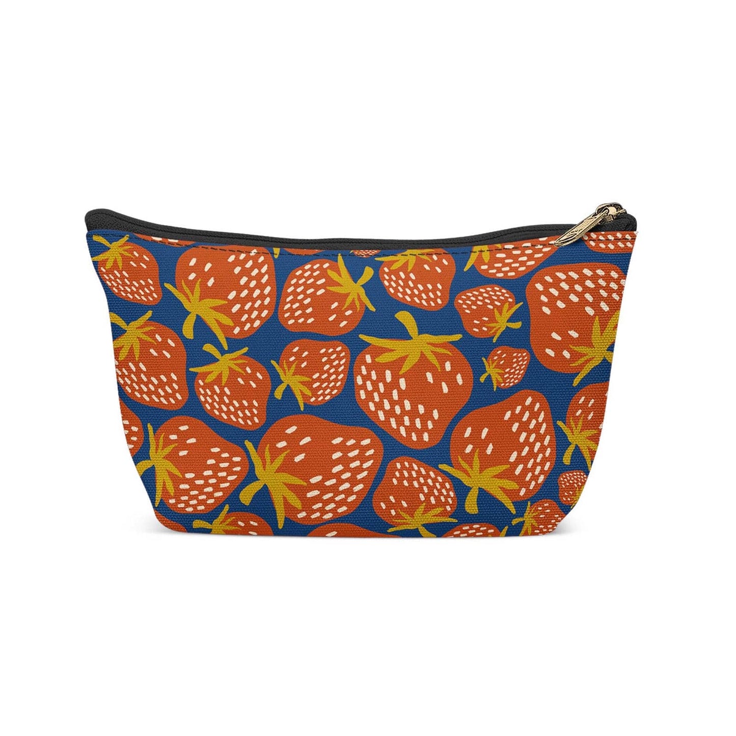 Navy Blue Strawberries Pattern Makeup Bag - HypeSheriff