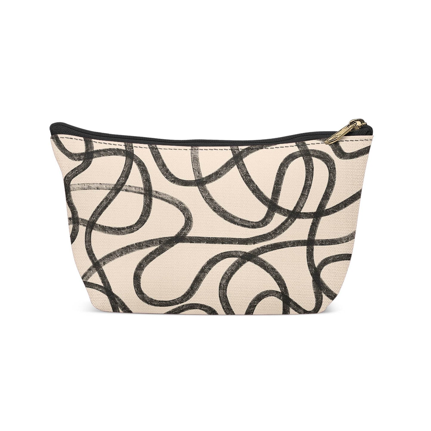 Beige Makeup Bag with Black Line Art - HypeSheriff
