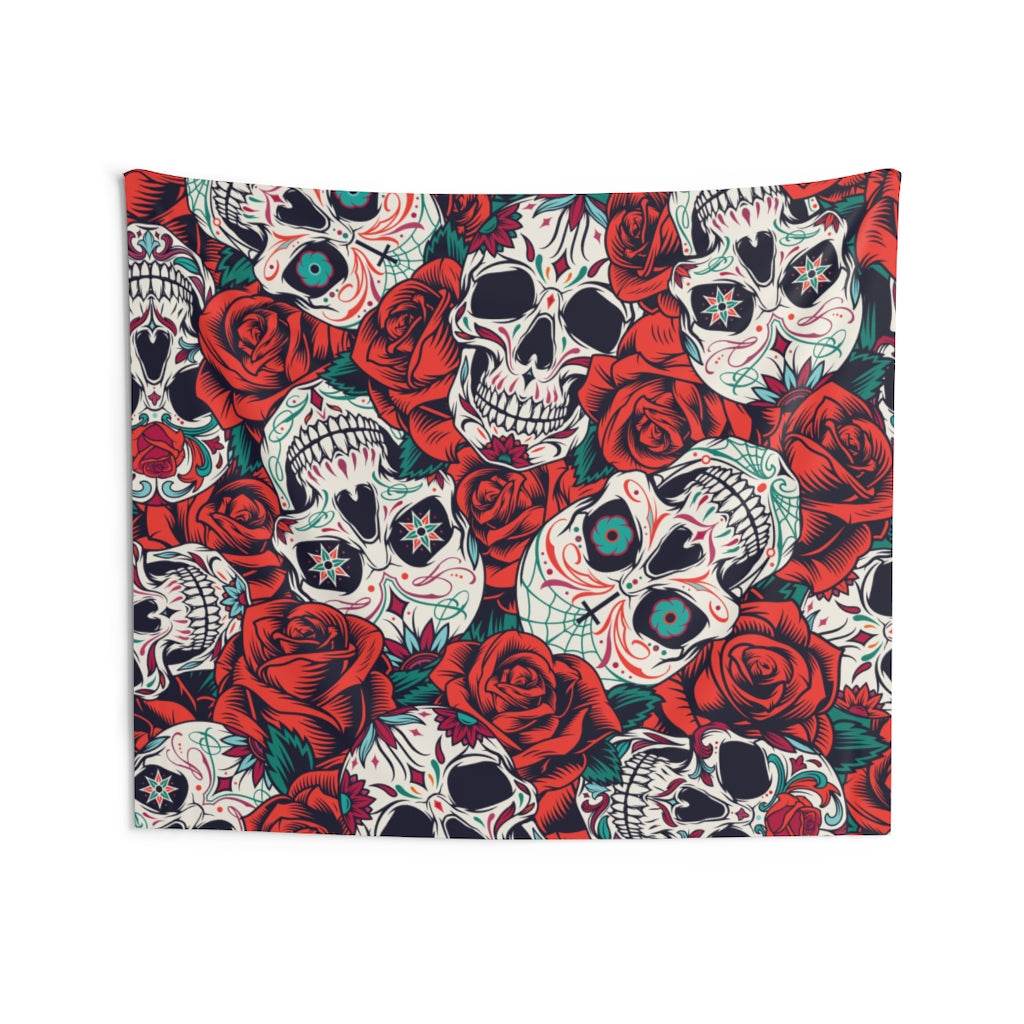 Skulls and Roses Halloween Wall Tapestry - HypeSheriff