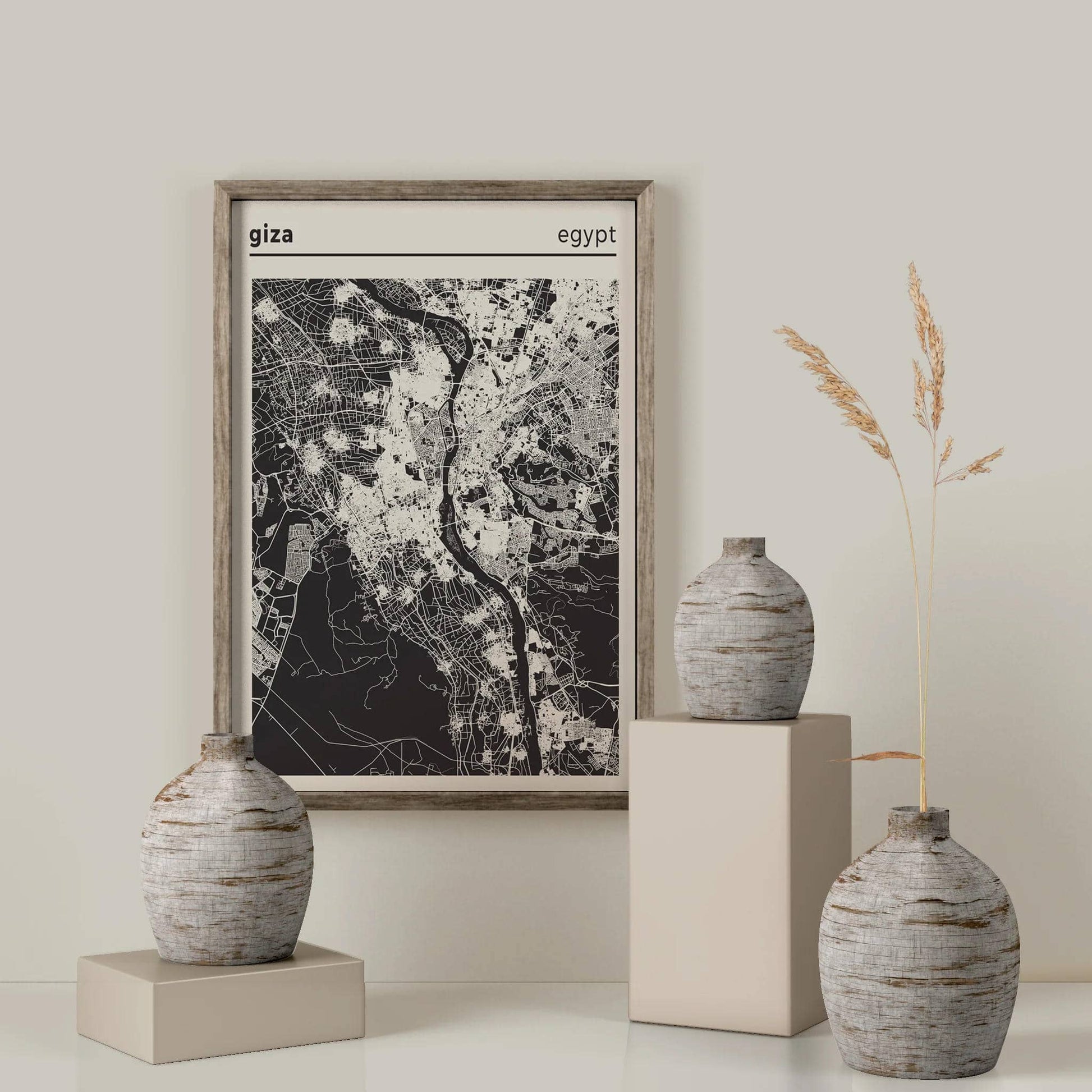Giza, Egypt City Map - Black and White Poster - HypeSheriff