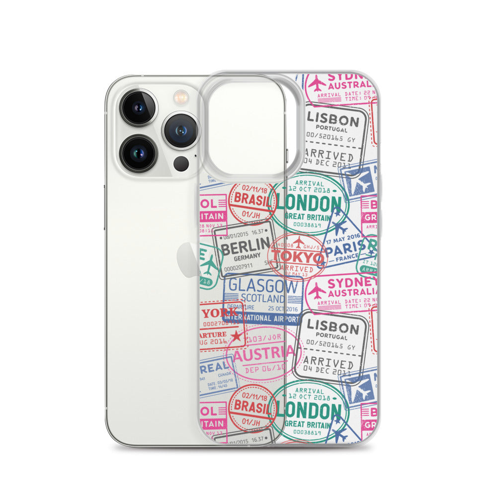 Travel Stamps Clear iPhone Case - HypeSheriff