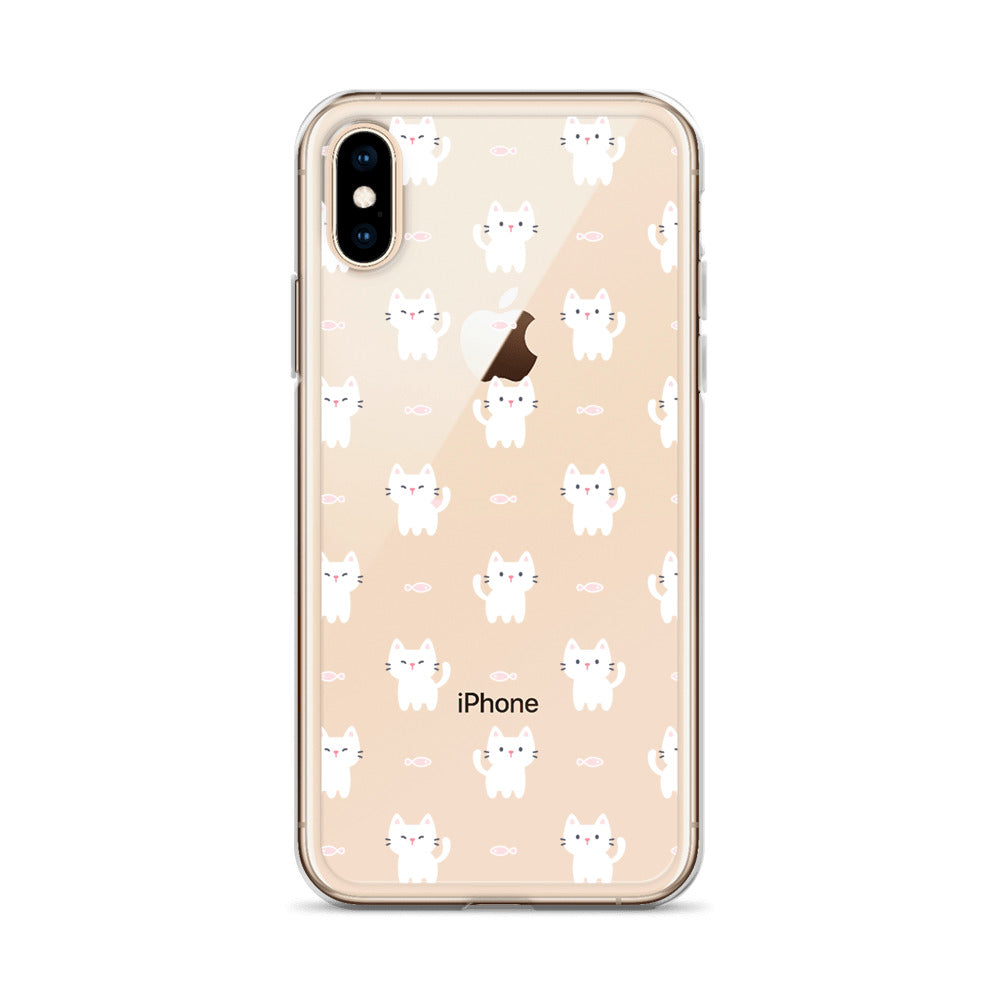 Tiny Cute White Cats Pattern iPhone Case - HypeSheriff