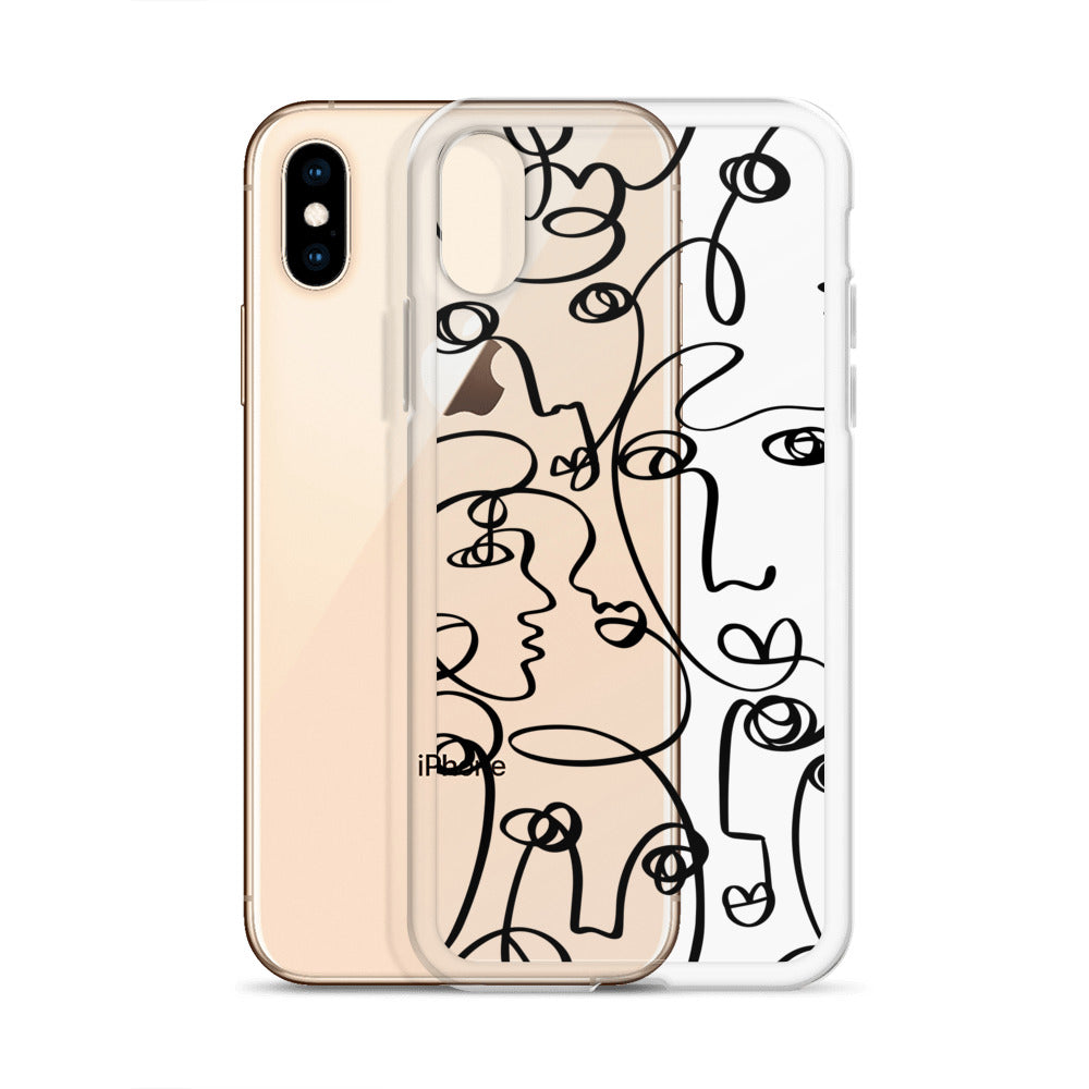 Black Line Art Faces iPhone Case - HypeSheriff