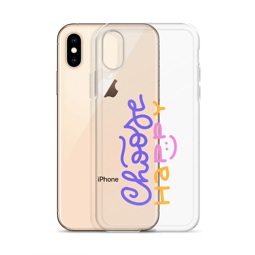 Choose Happy Typography Clear iPhone Case - HypeSheriff